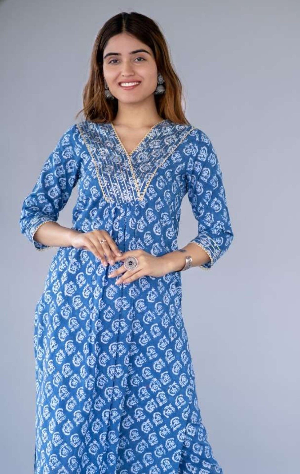 Blue Block Printed Kurta 