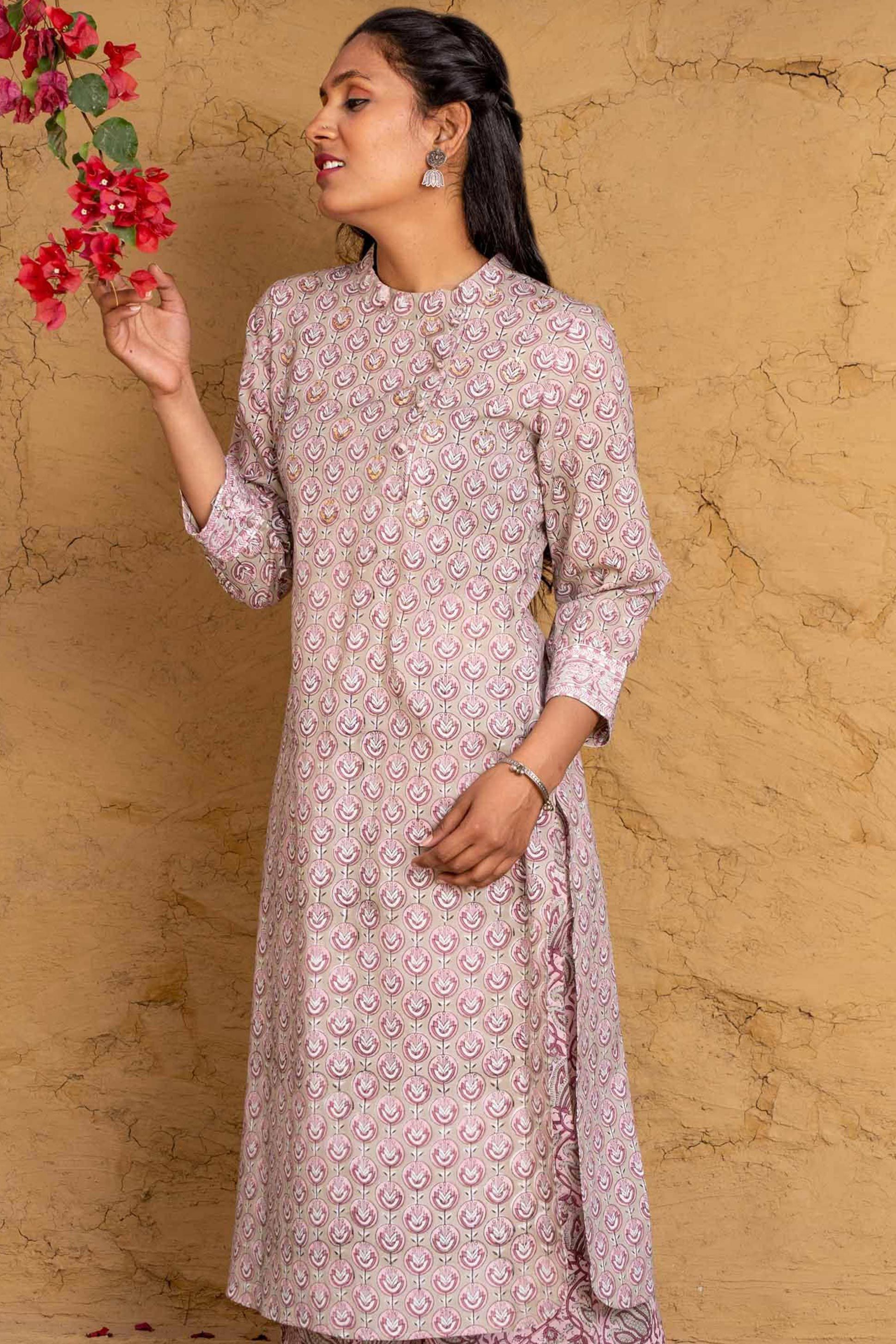 Beige Liliac Block Printed Kurta