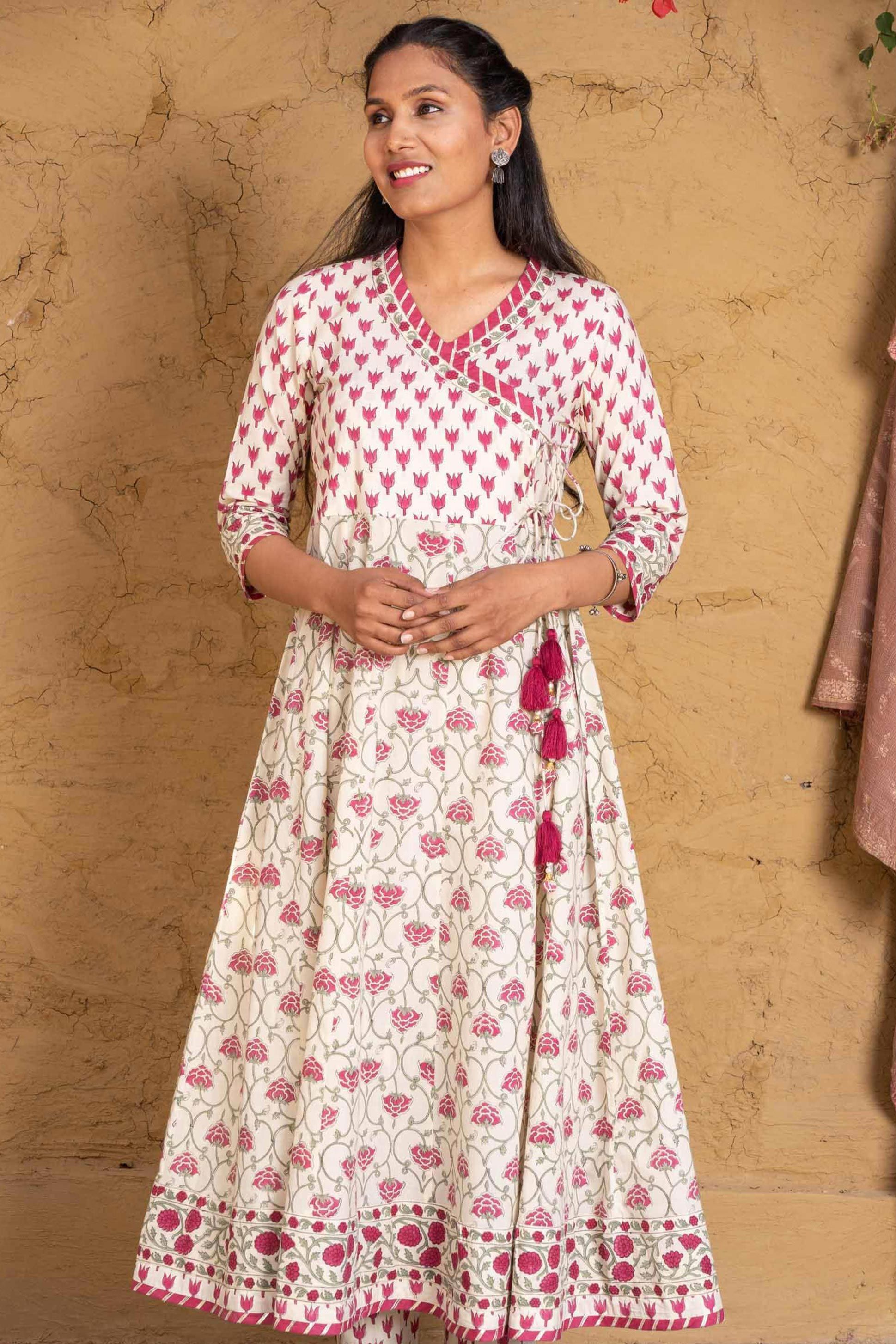 Pink Anarkali Organic Cotton Kurta 