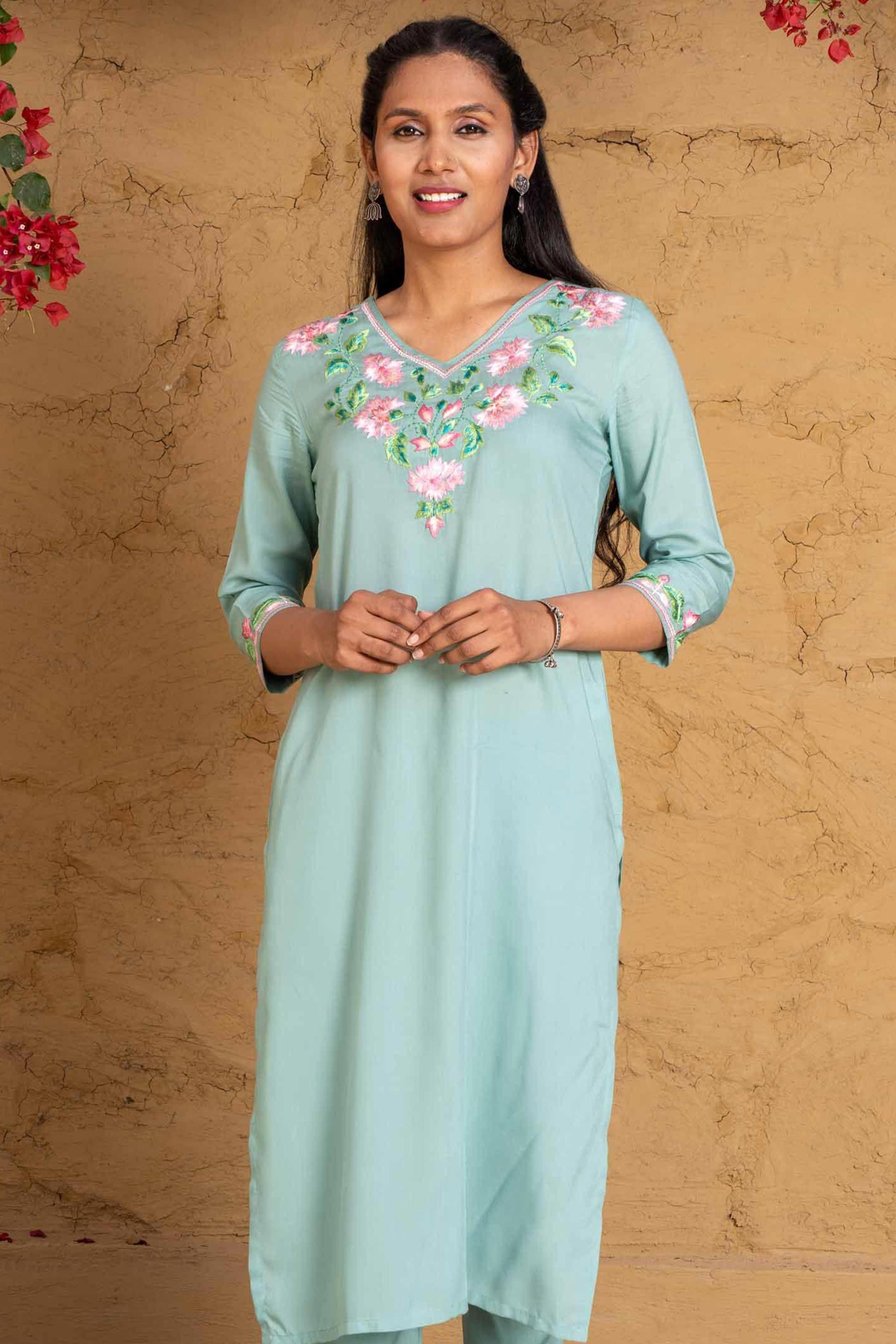  Dusty Green Embroidered Kurta 