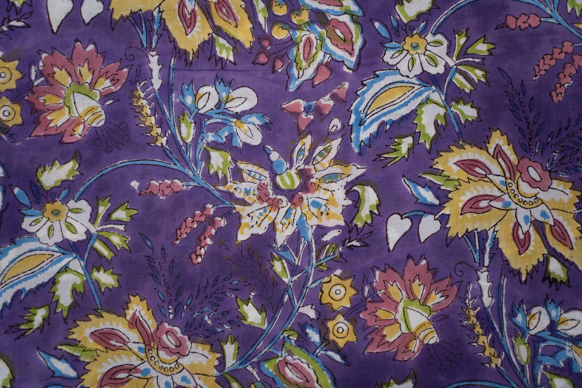 Violet Block Print Cotton Fabric