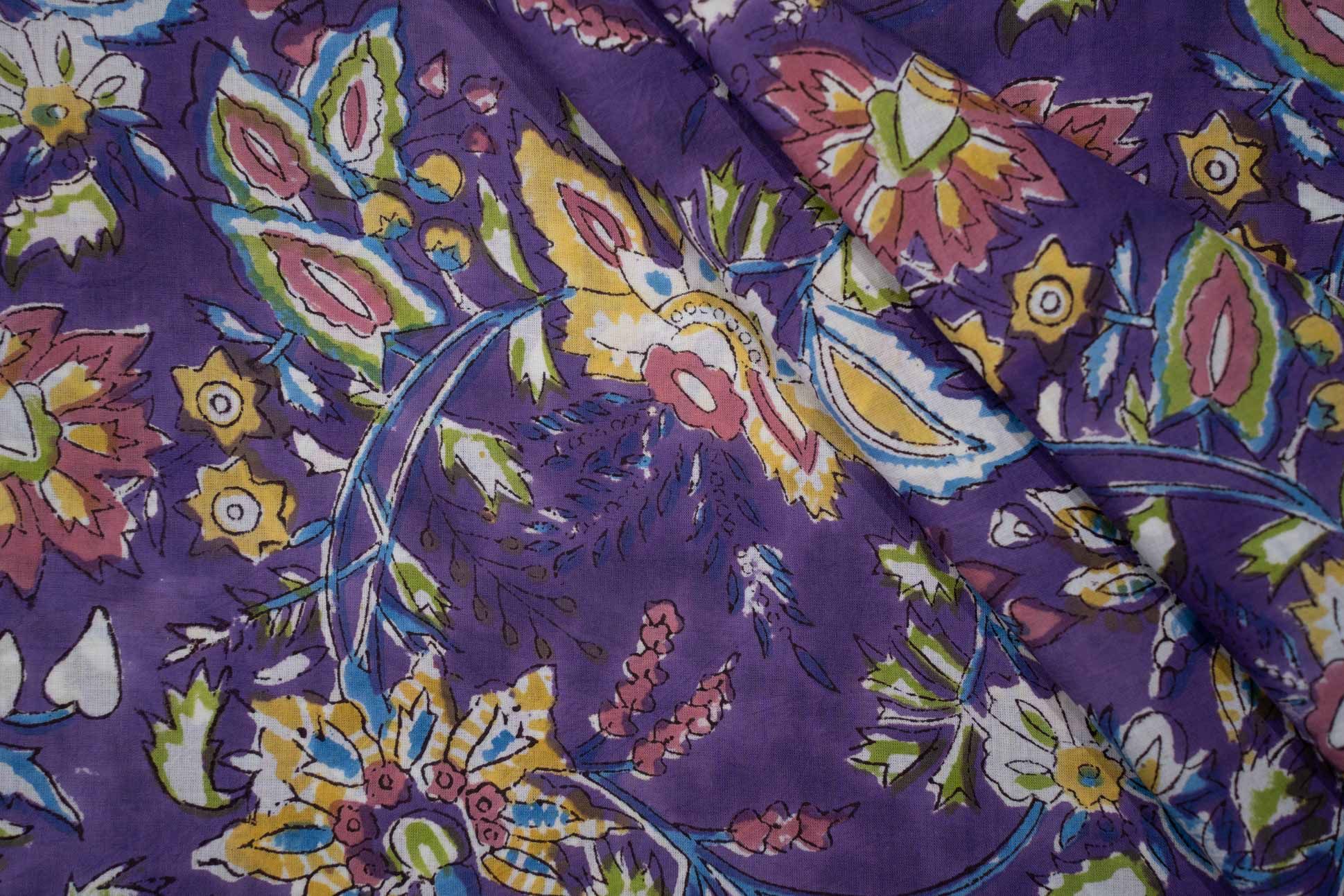 Violet Block Print Cotton Fabric