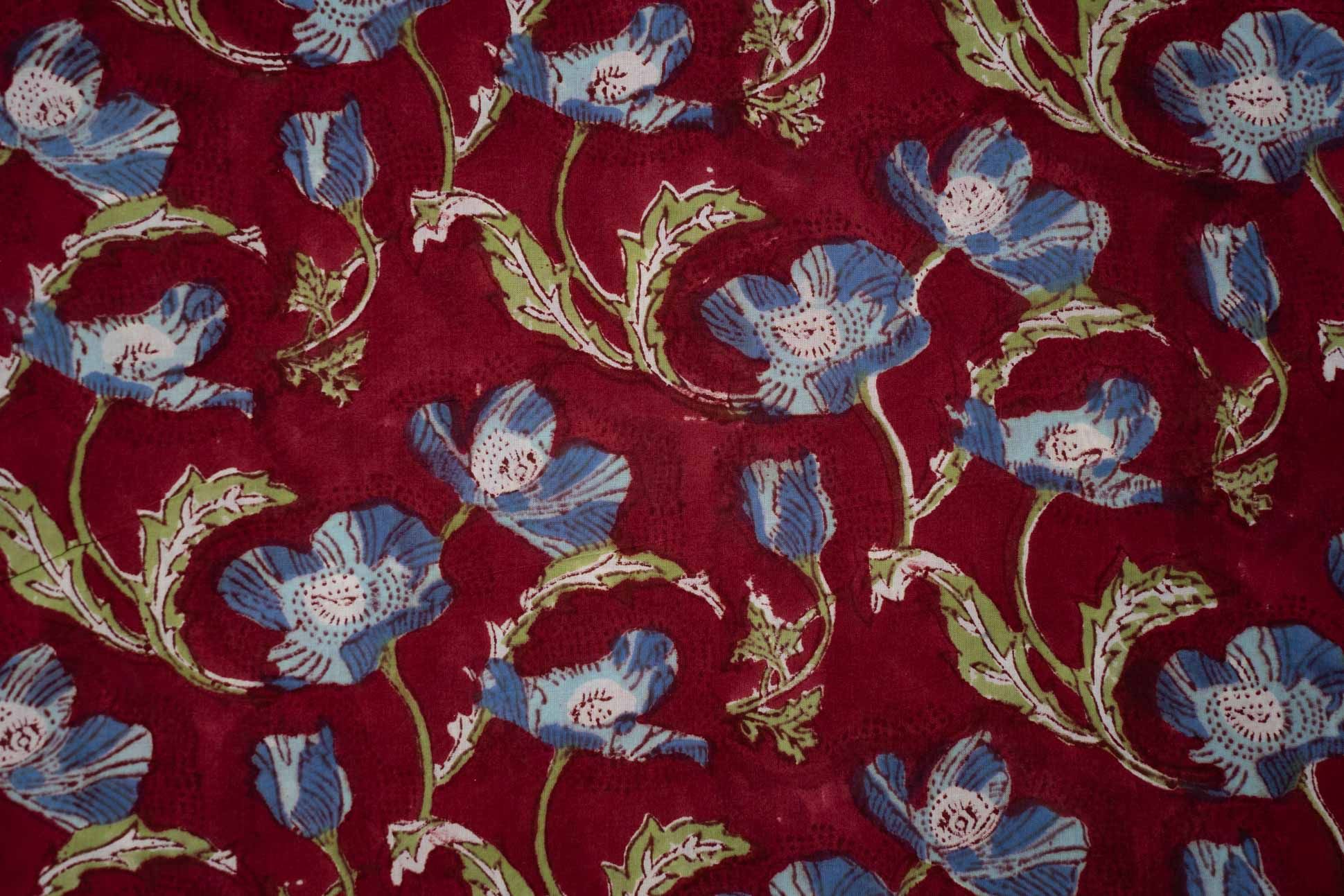 Deep Red Hand Block Print Cotton Fabric