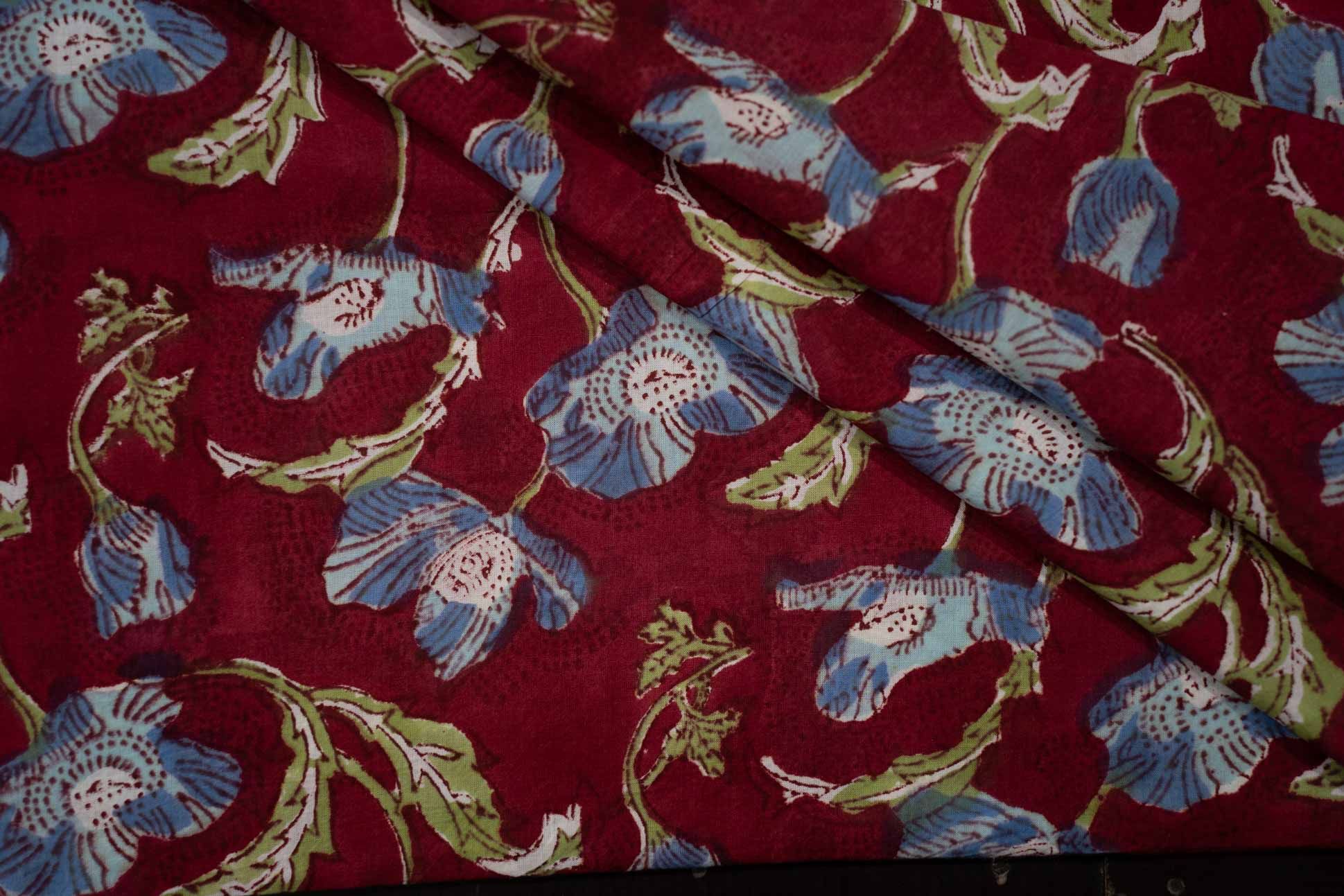 Deep Red Hand Block Print Cotton Fabric