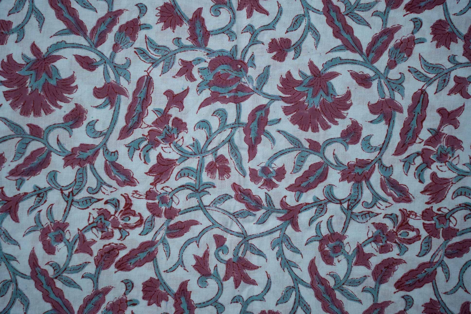 Topaz Blue Block Print Cotton Fabric