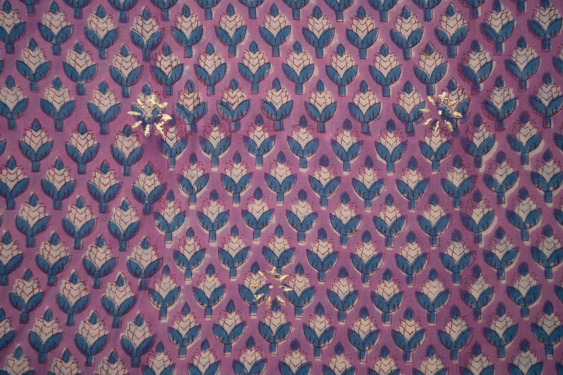 Liliac Block Print Cotton Fabric