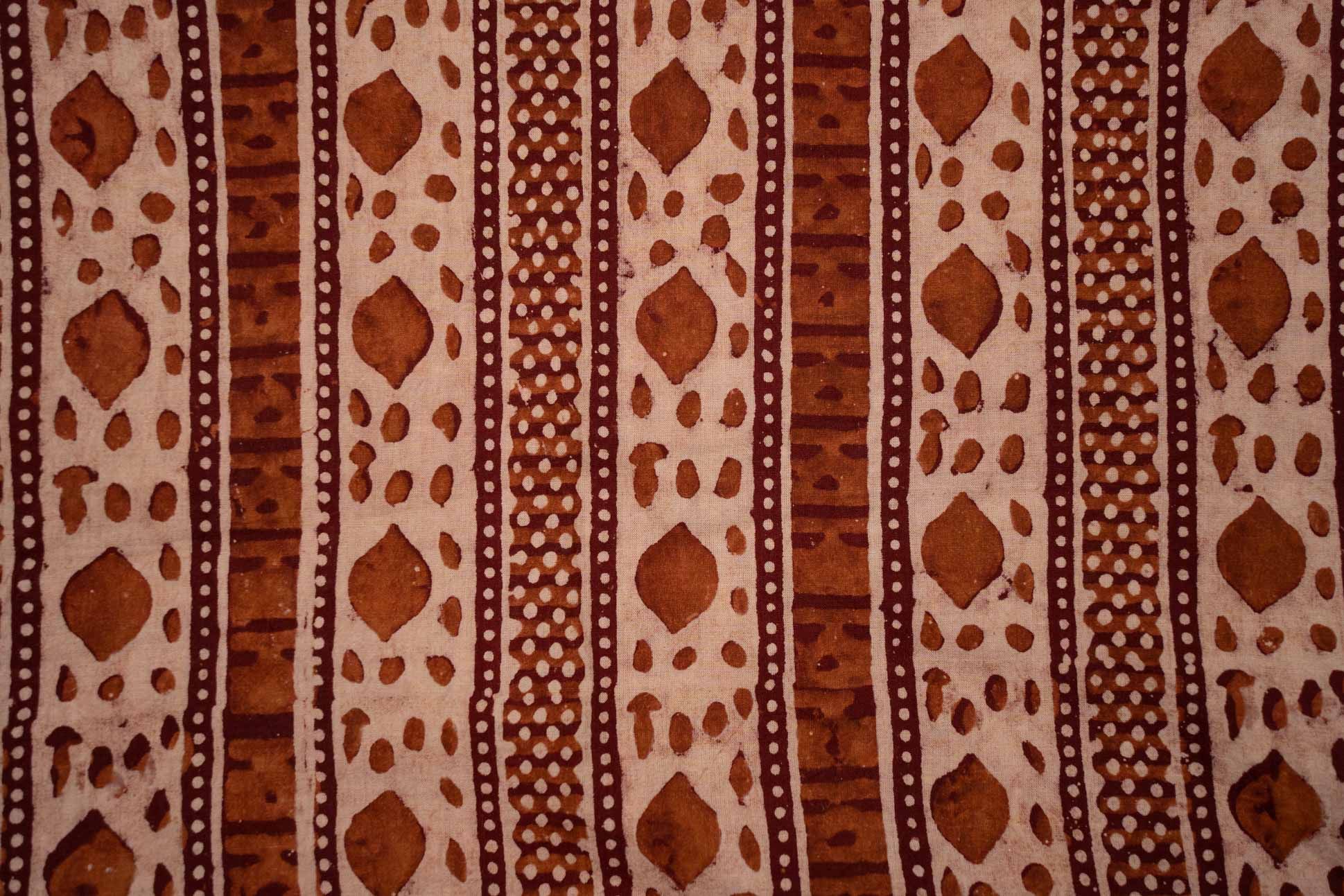 Rust Striped Ajrakh Block Printed Fabric