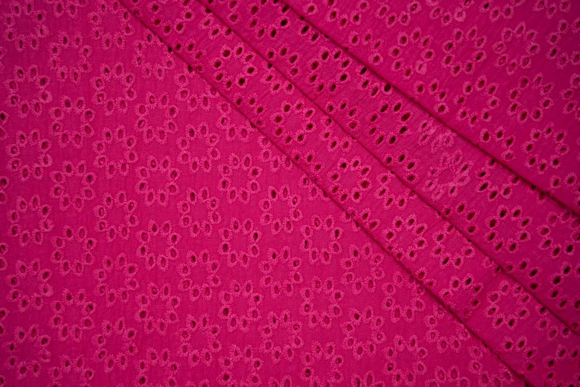 Fuchsia Pink Chikankari Embroidered Cotton Fabric (58