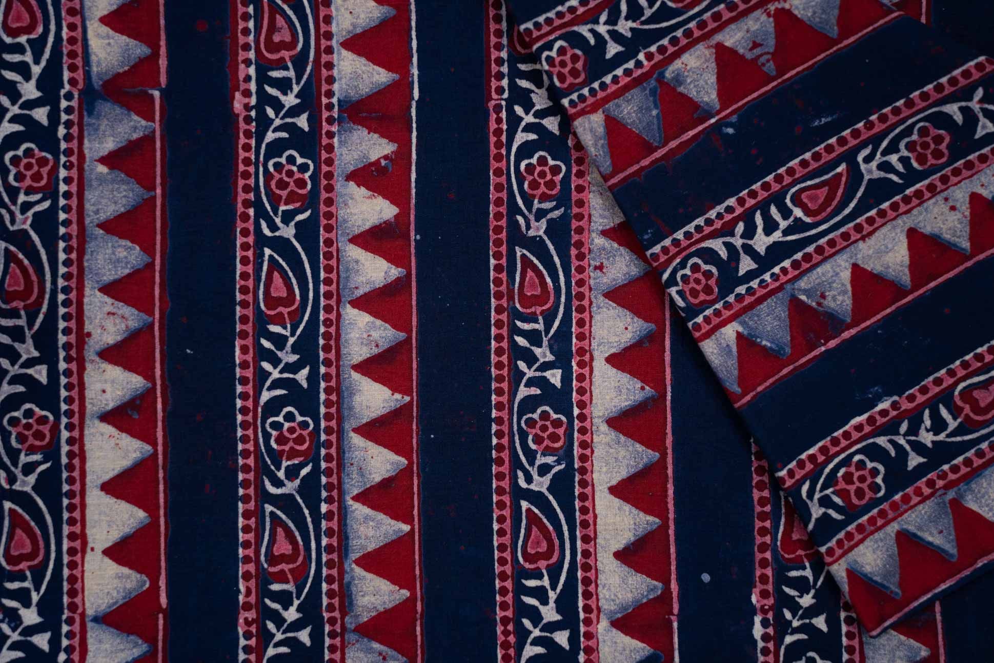 Blue Red Ajrakh Cotton Fabric