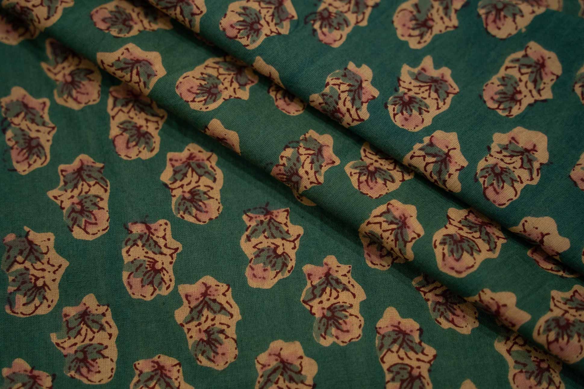 Juniper Green Block Printed Cotton Fabric