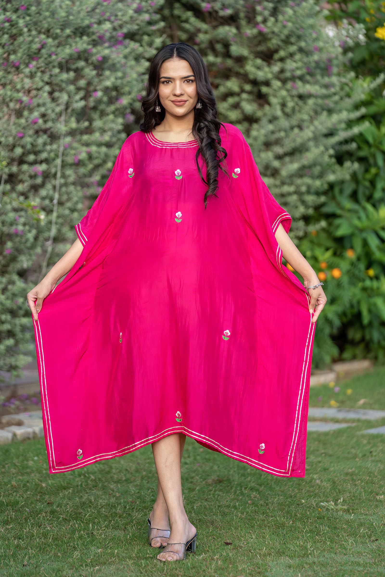 Pink Embroidered Dola Silk Kaftan