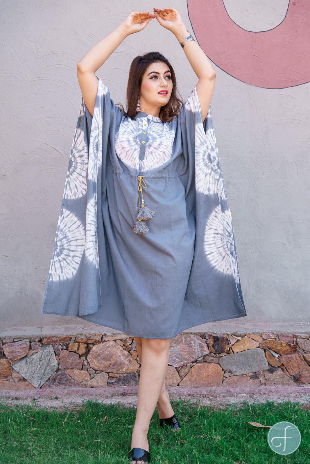 Elegant Grey Shibori Block Print Kaftan