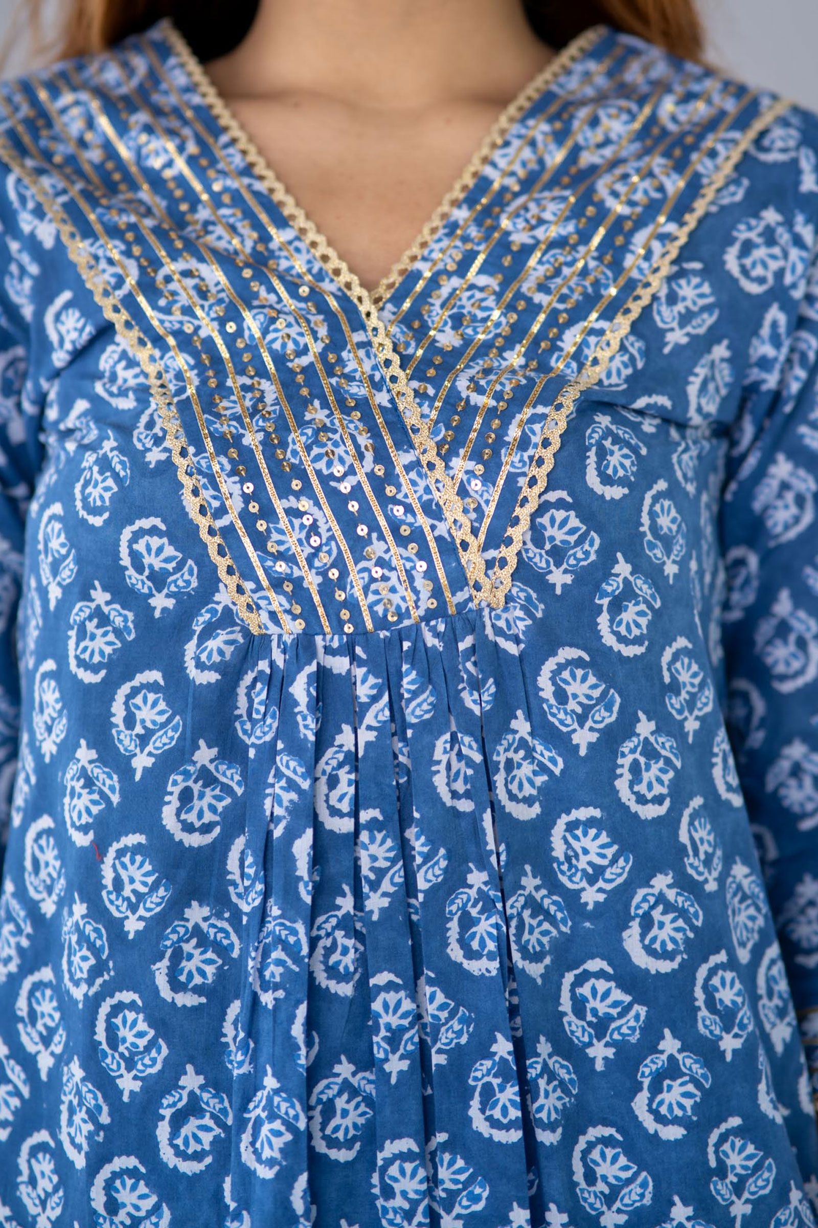 Blue Block Printed Kurta 