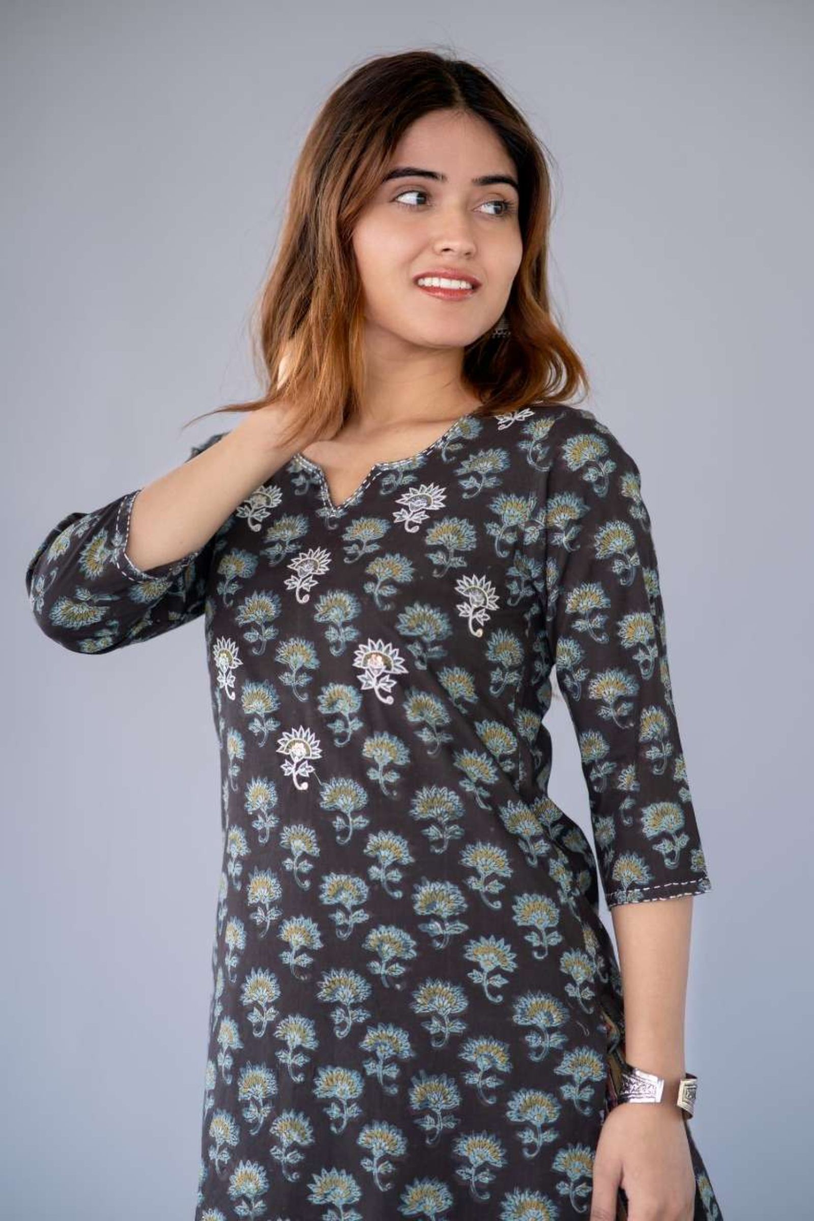 Bagru Embroidered Kurta