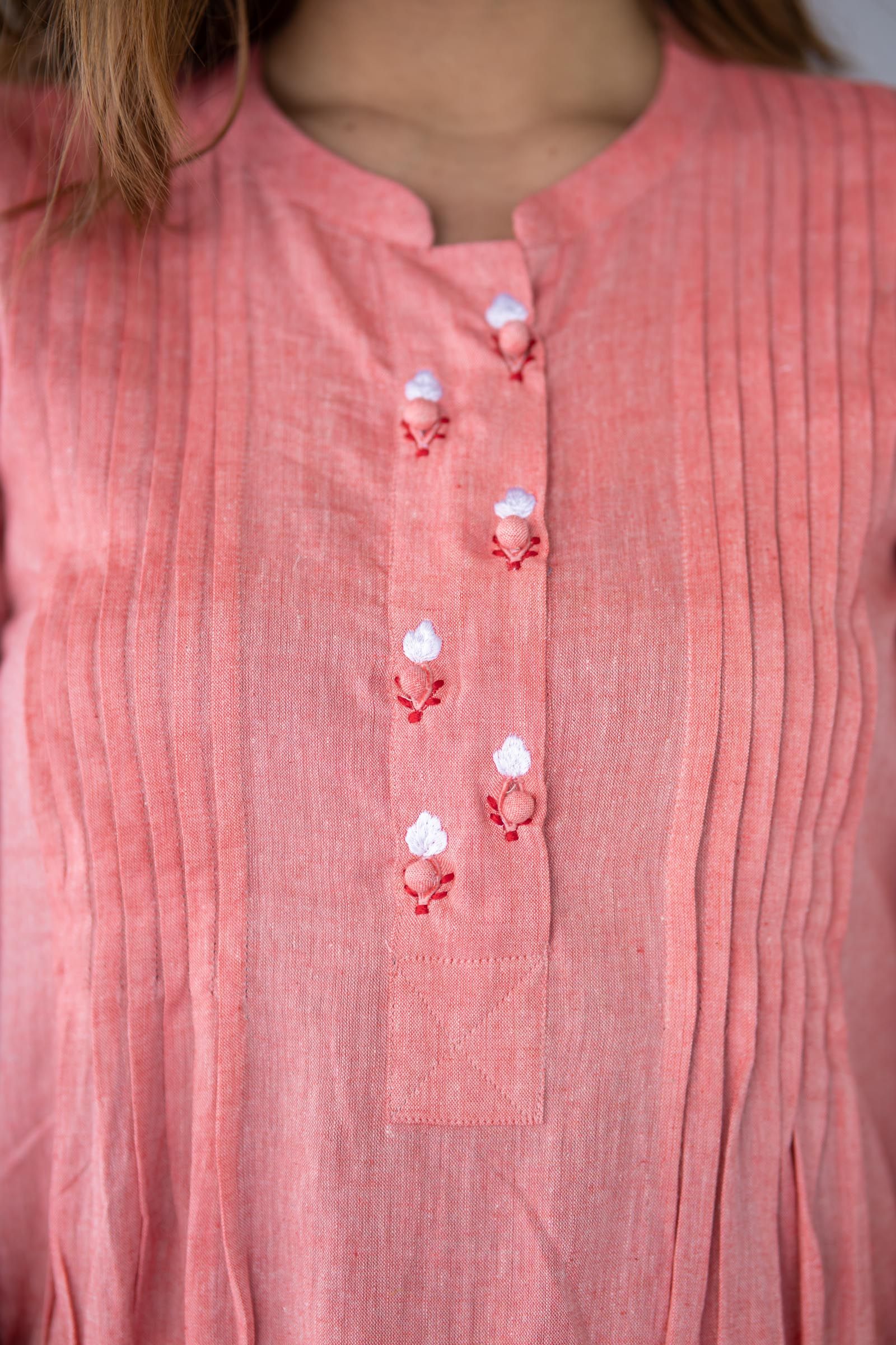 Peach Embroidered Khari Cotton Kurta 