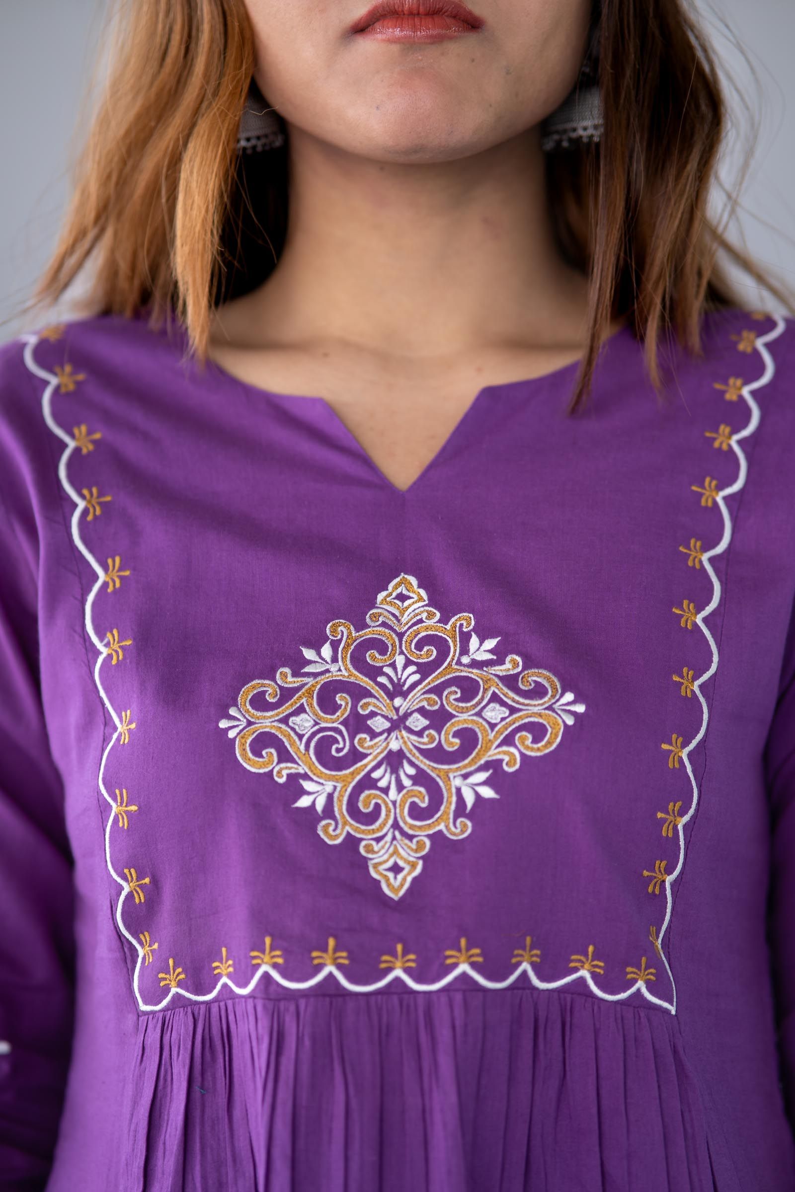 Purple Embroidered Kurta Pant Set