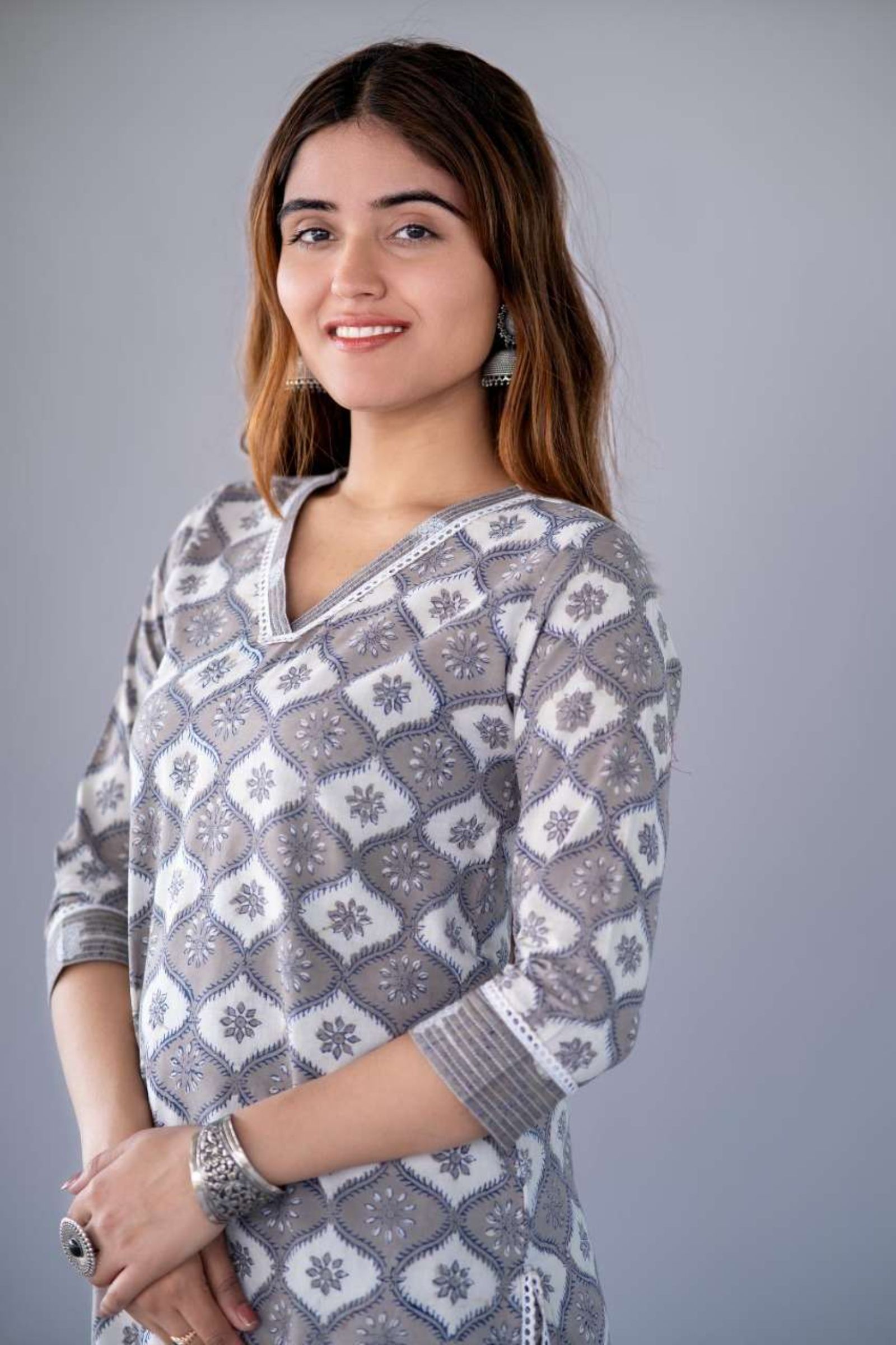 Bagru Grey Block Printed Kurta