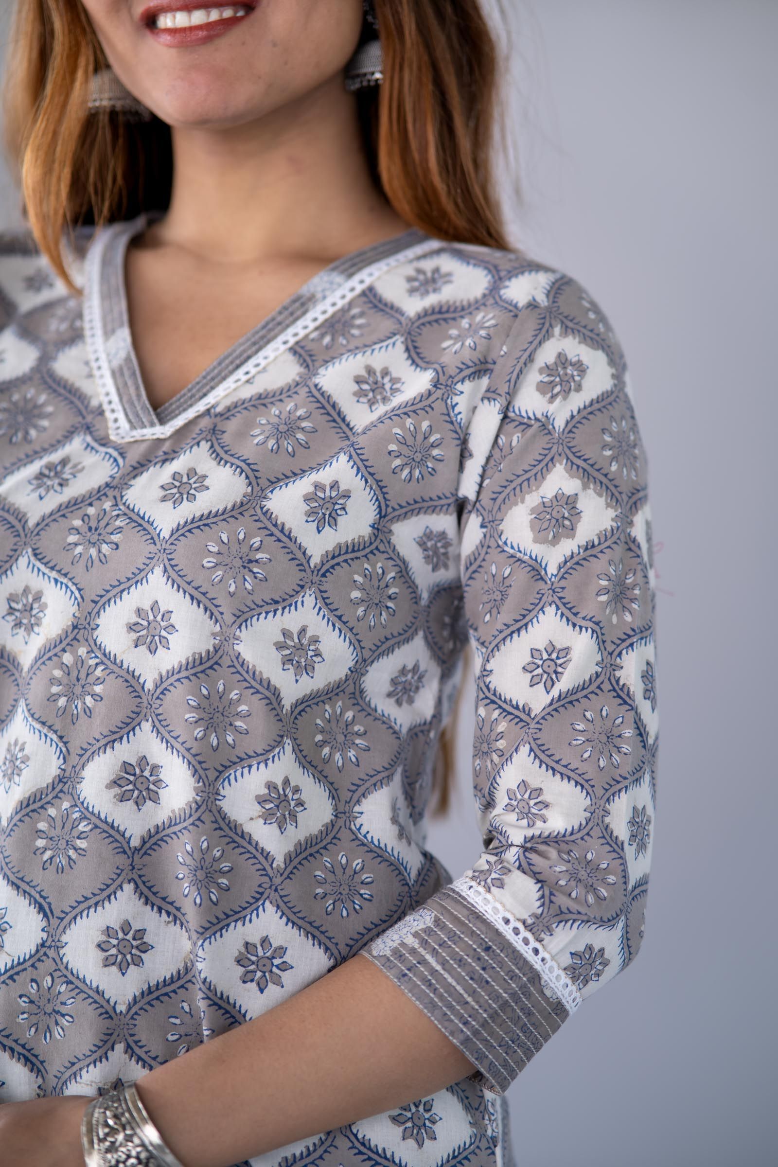 Bagru Grey Block Printed Kurta