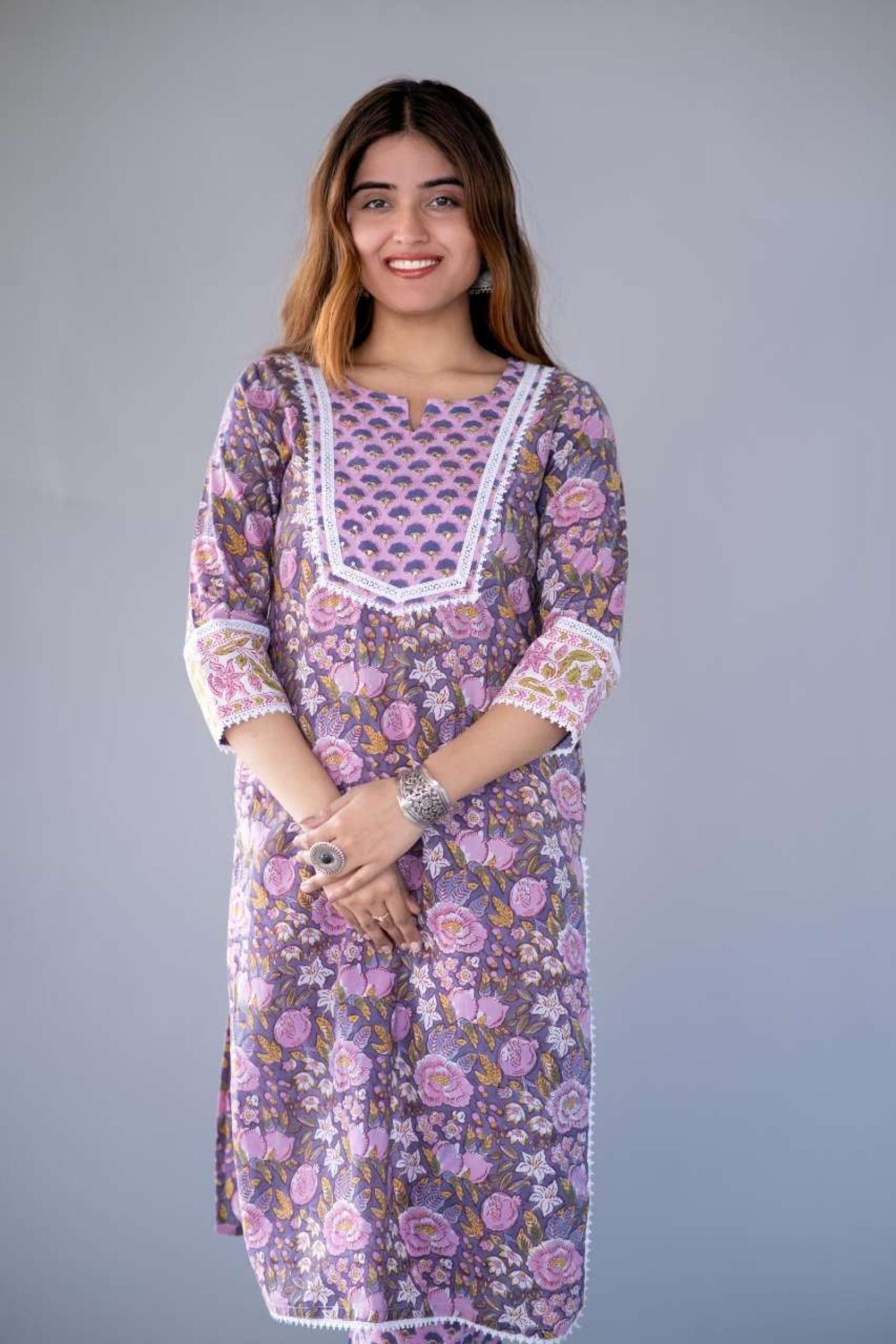 Violet Block Printed Kurta 