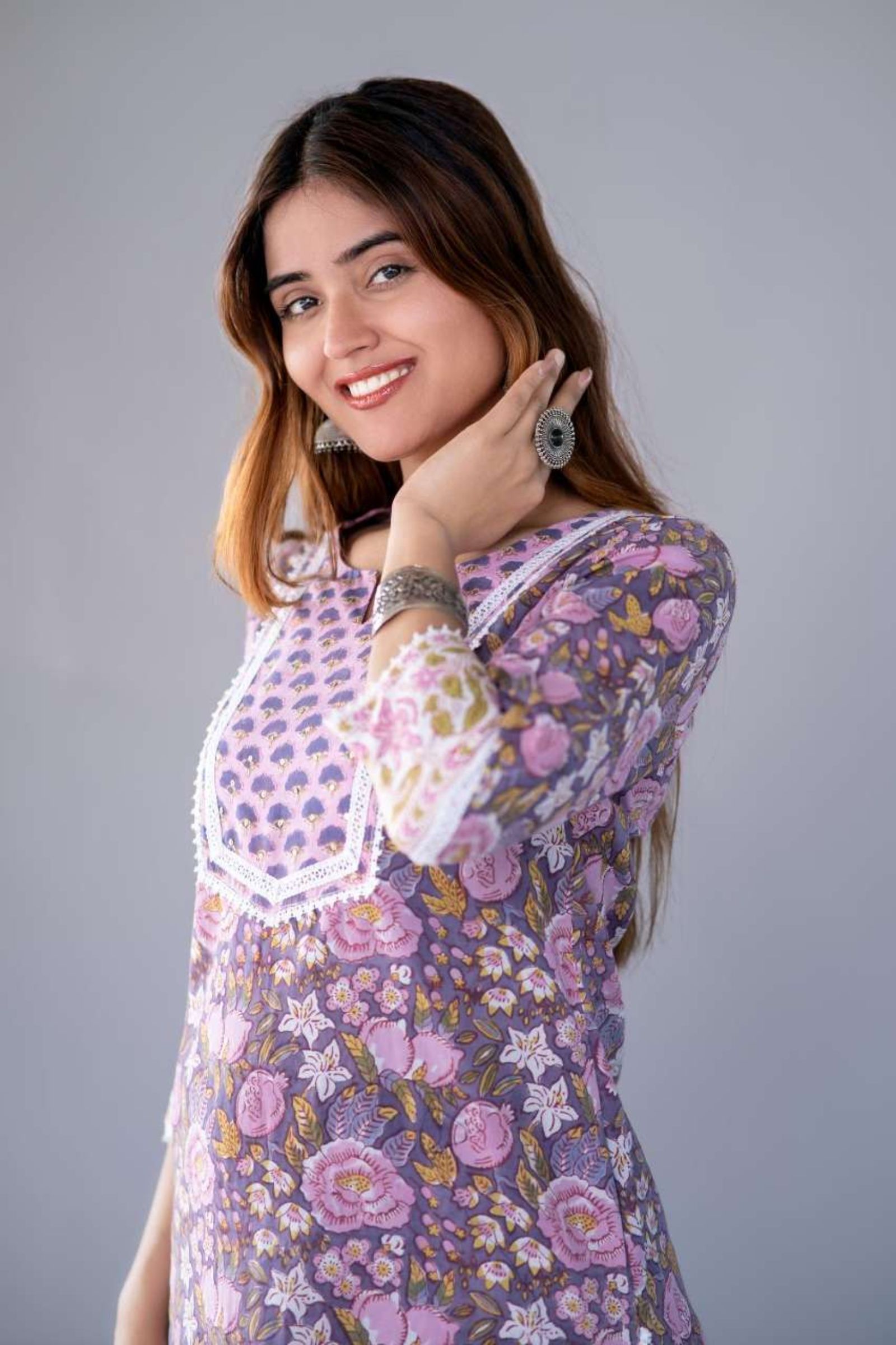 Violet Block Printed Kurta 