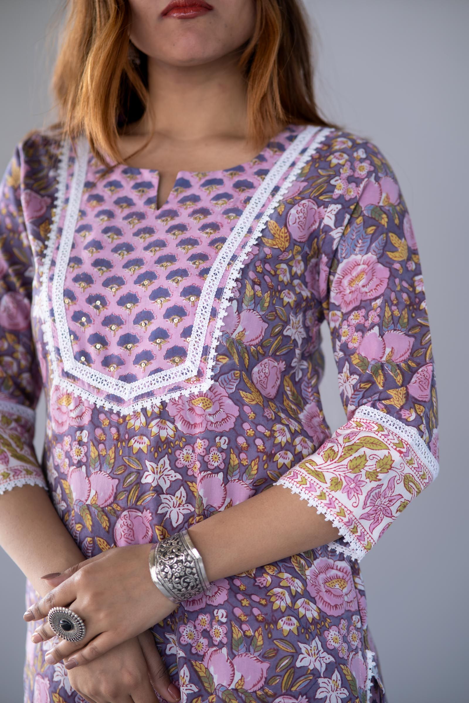 Violet Block Printed Kurta 