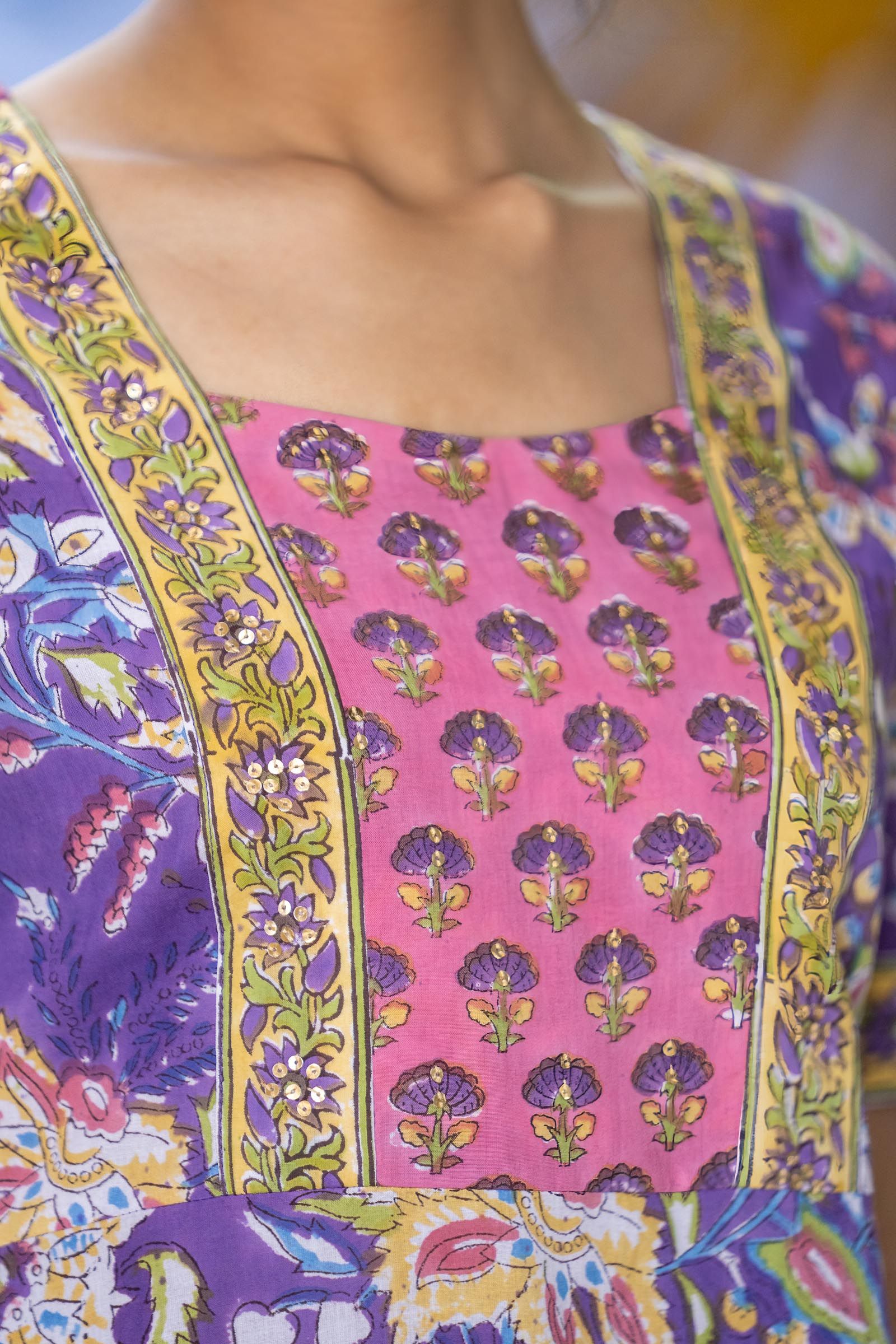 Violet Floral High Slit Kurta