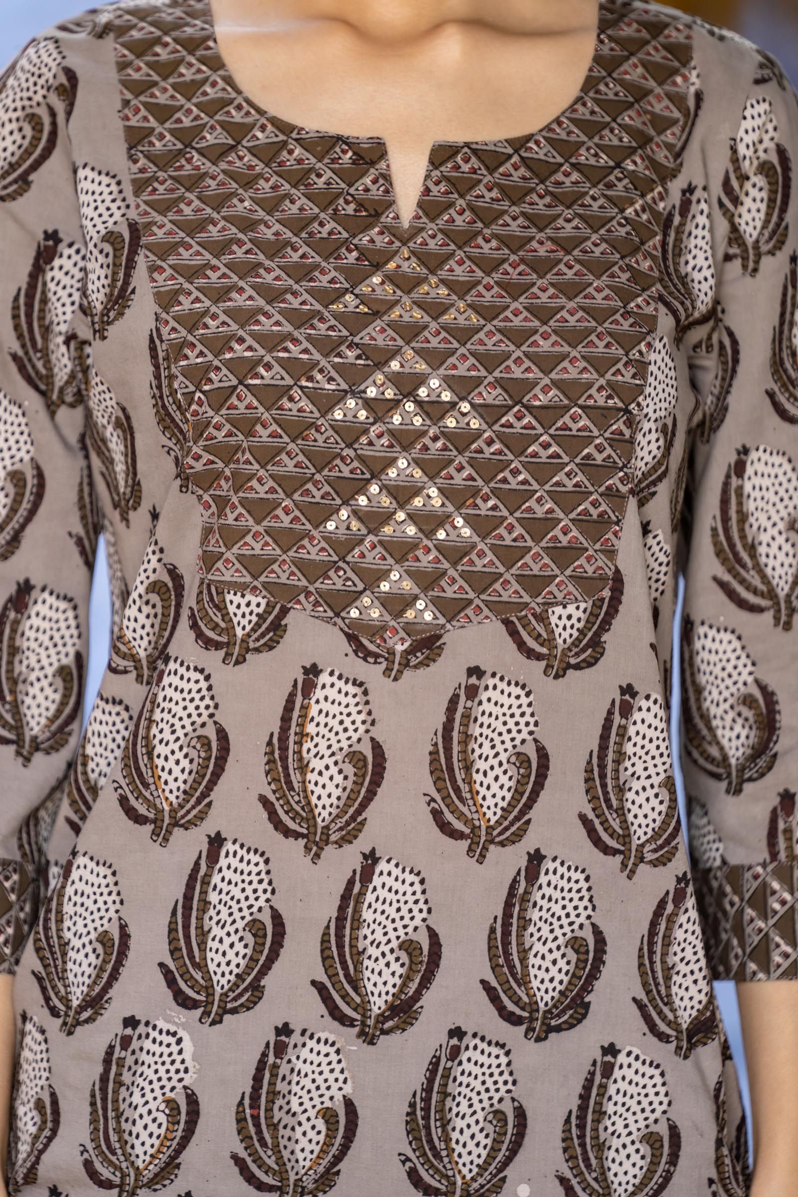 Bagru Grey Block Printed  Cotton Kurta 