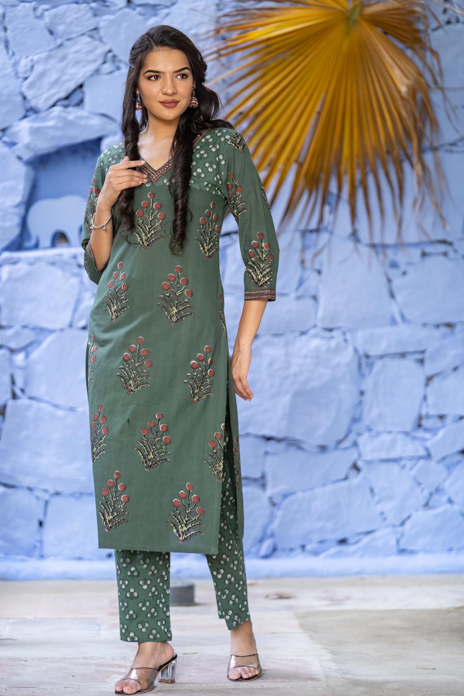 Bagru Green Cotton Kurta 