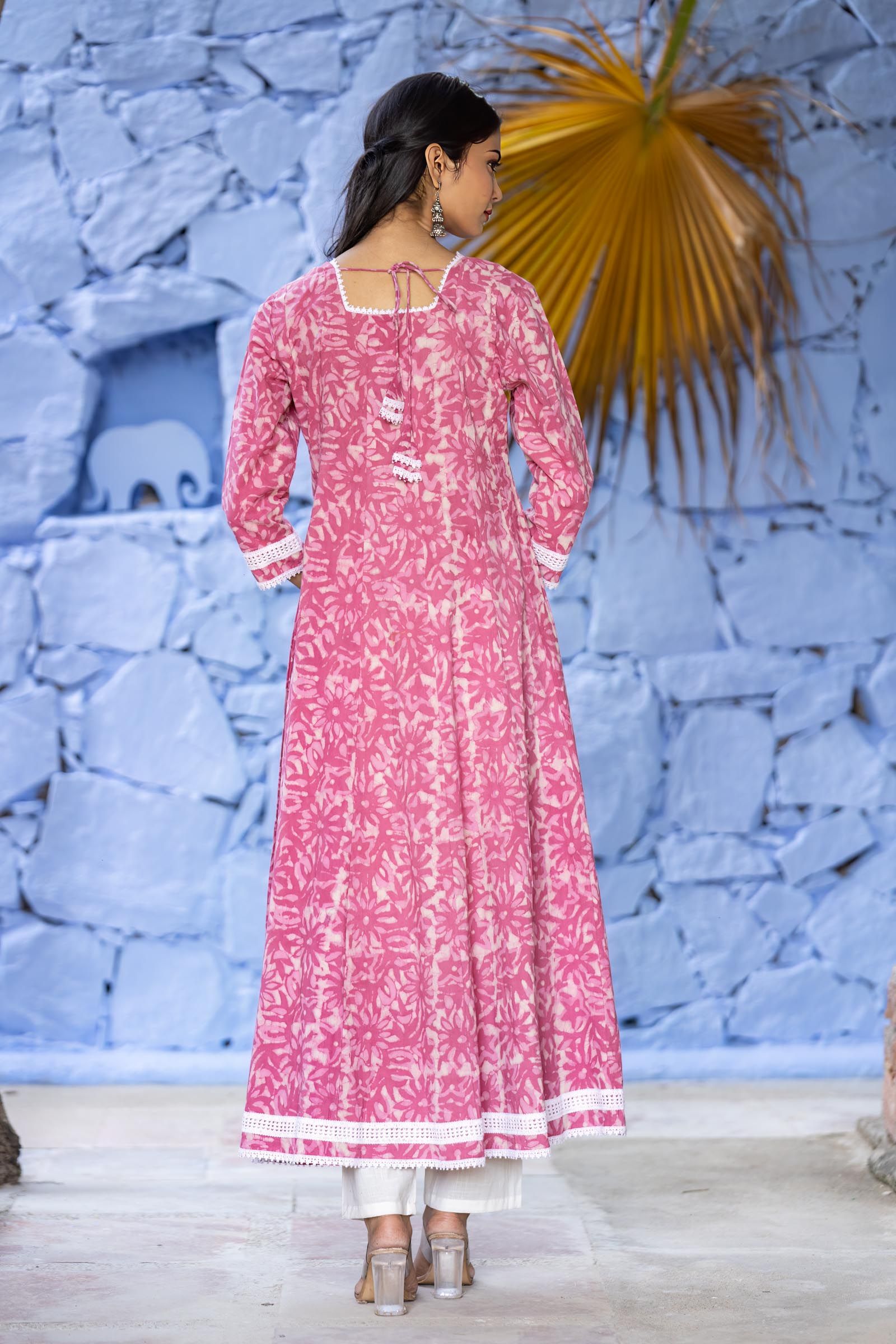 Pink Bagru Floral Kurta