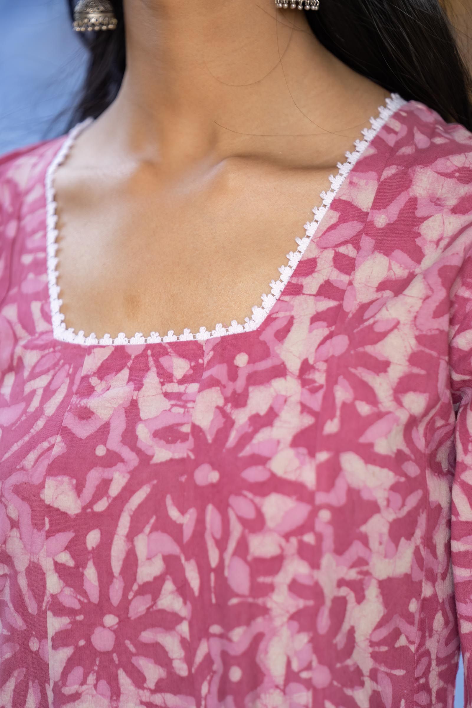 Pink Bagru Floral Kurta