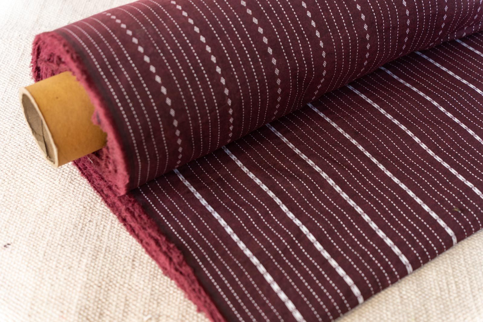 Maroon Striped Khari Cotton Blend Dobby Fabric