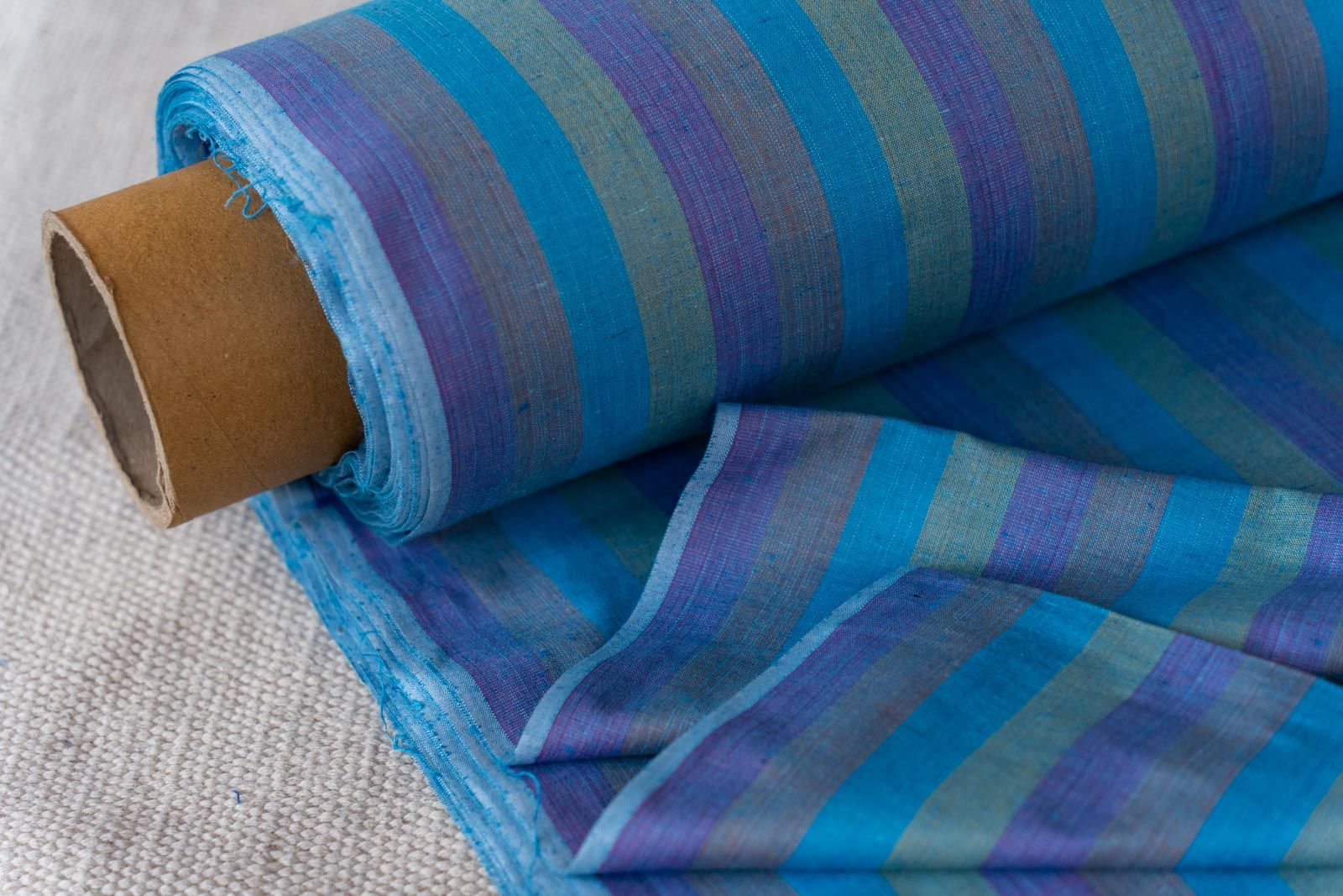 Blue Stripes Khari Cotton Blend Fabric 