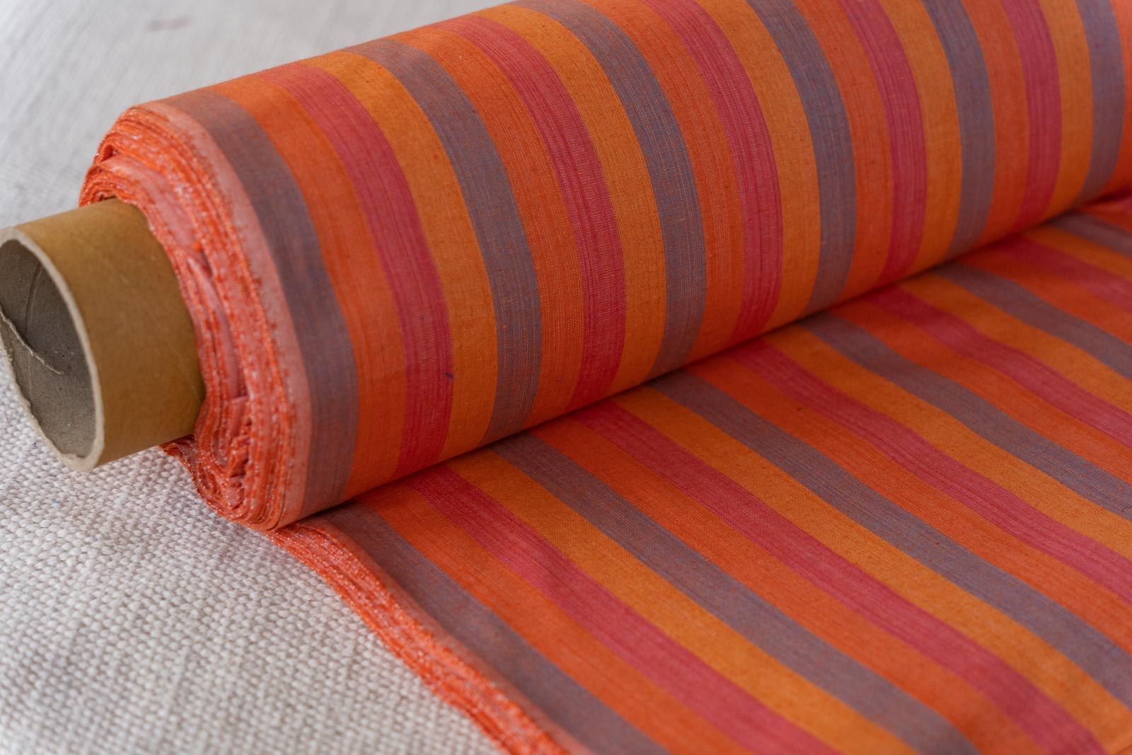 Orange Stripes Khari Cotton Blend Fabric