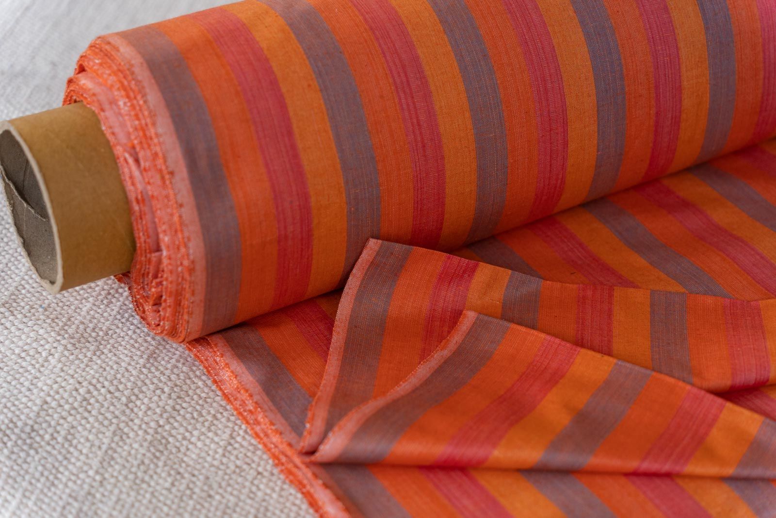 Orange Stripes Khari Cotton Blend Fabric