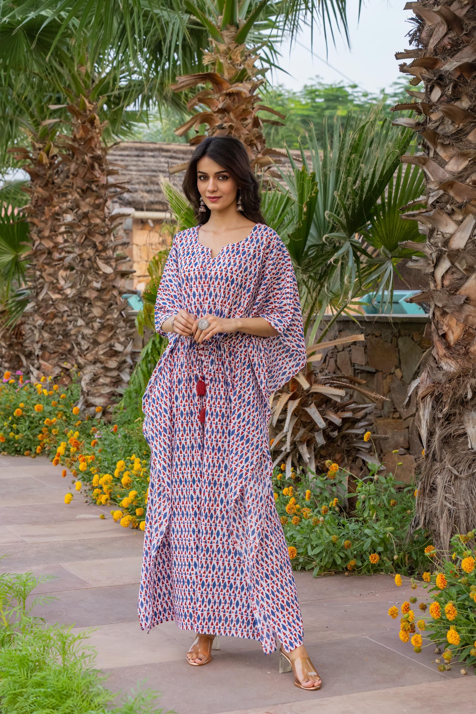 Blue Printed Long Kaftan