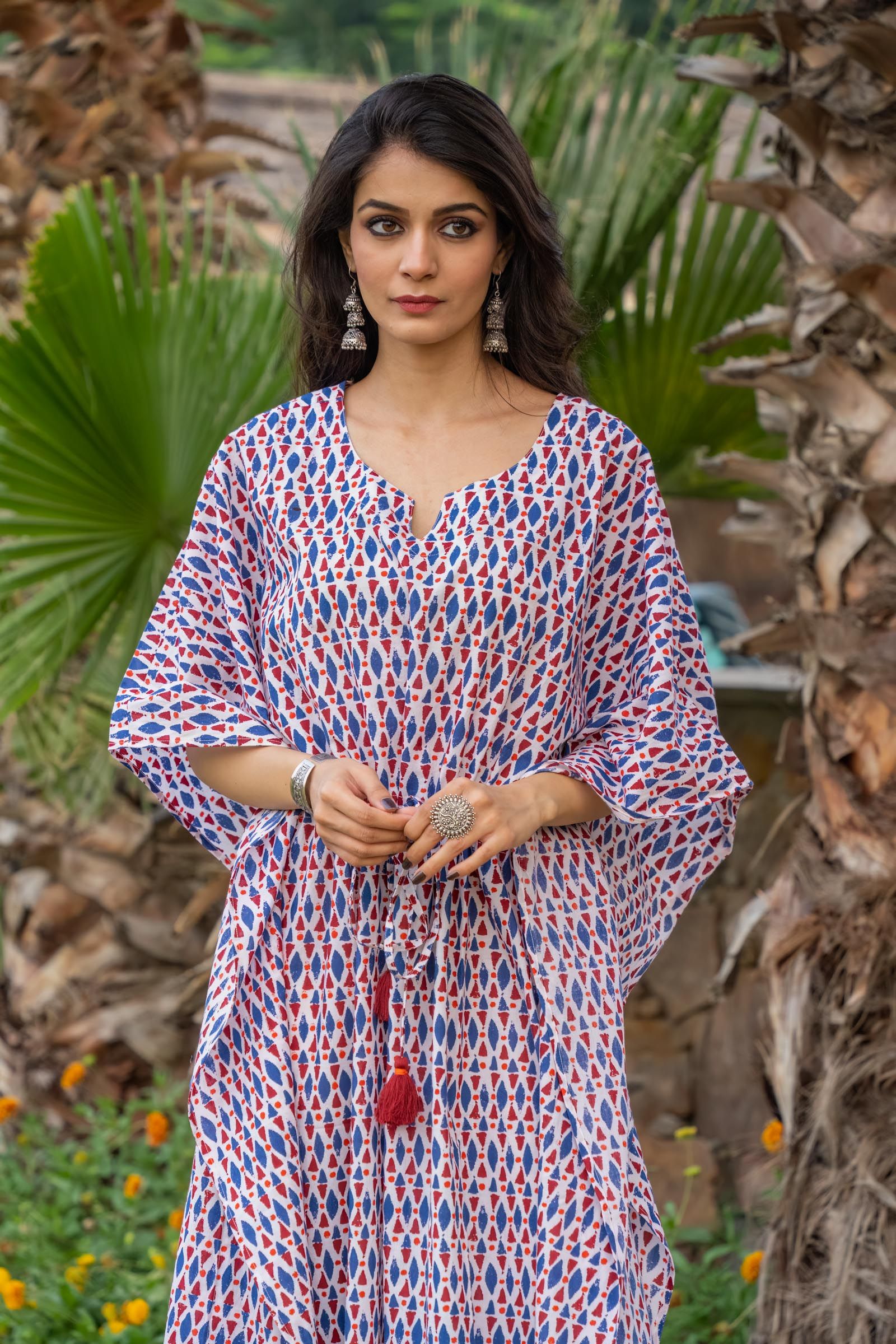 Blue Printed Long Kaftan