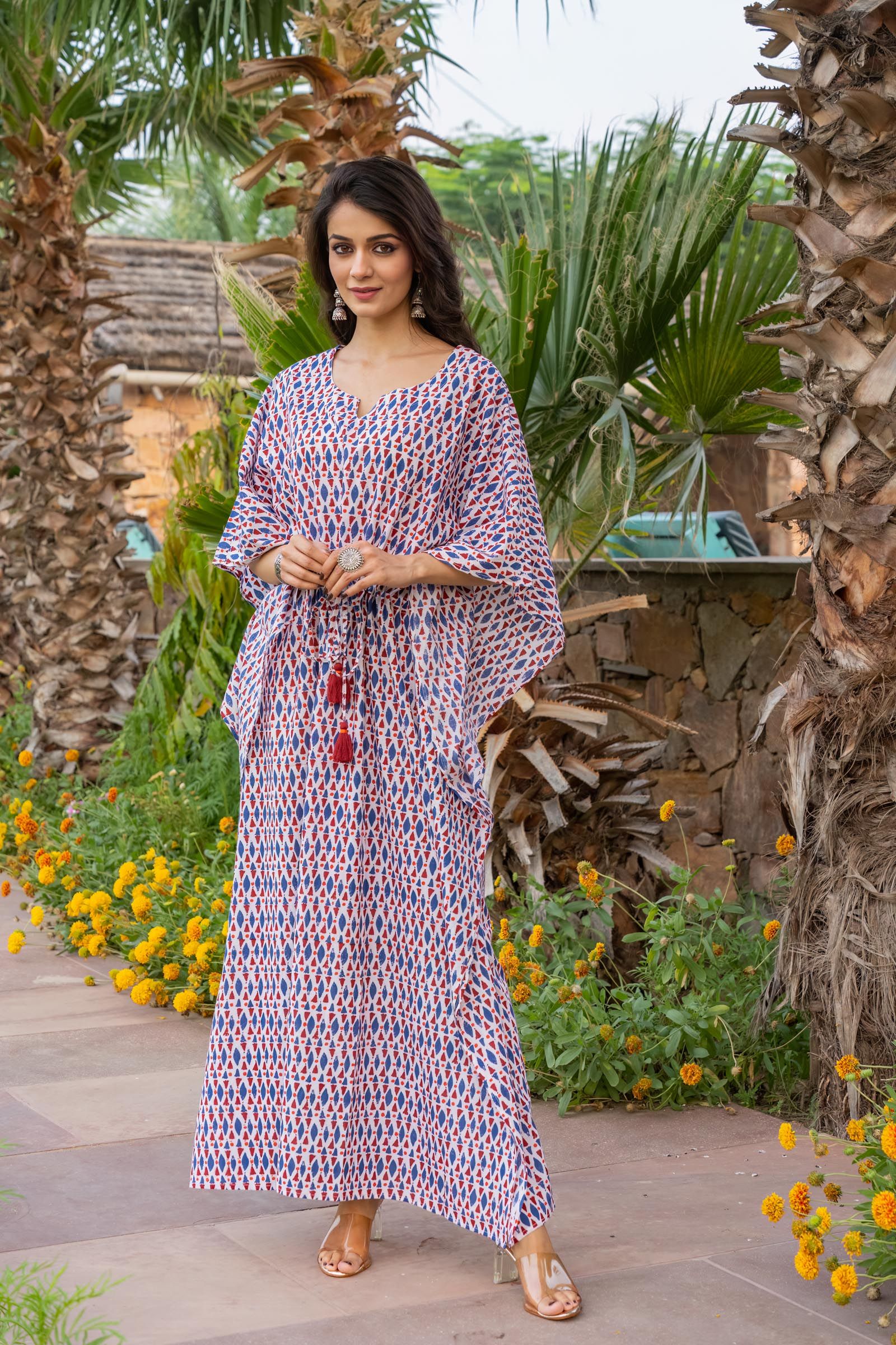 Blue Printed Long Kaftan