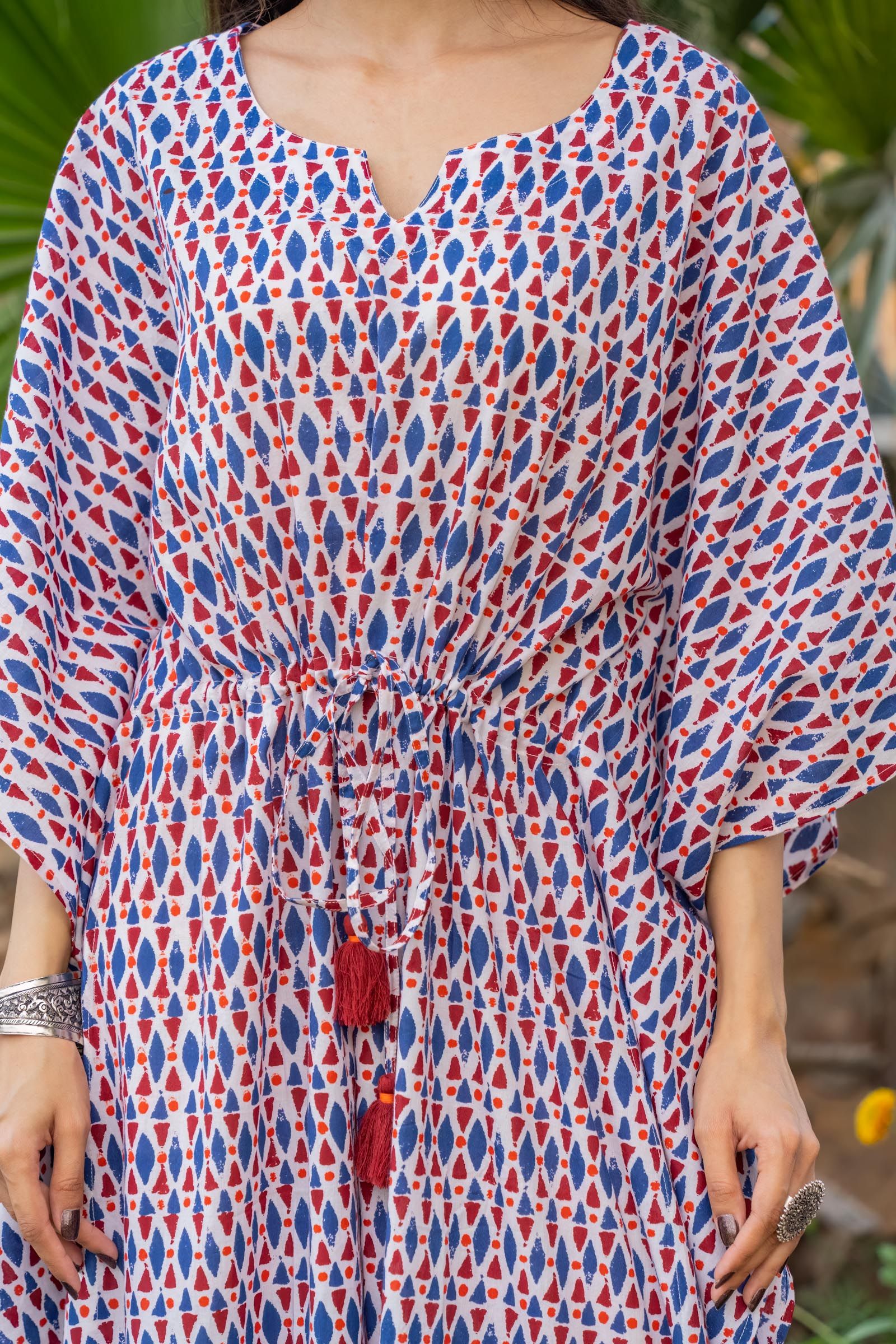 Blue Printed Long Kaftan