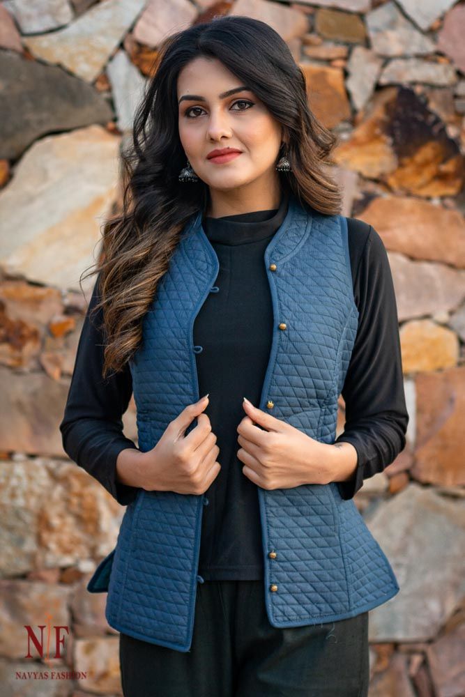 Blue Reversible Cotton Quilted Bundi Jacket