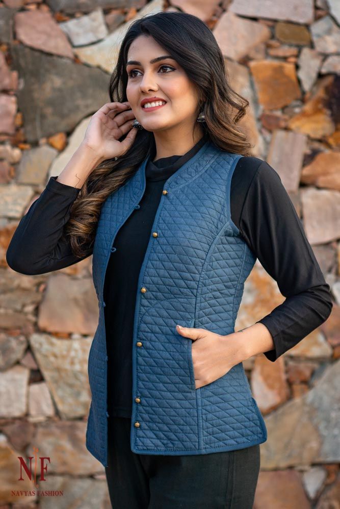 Blue Reversible Cotton Quilted Bundi Jacket