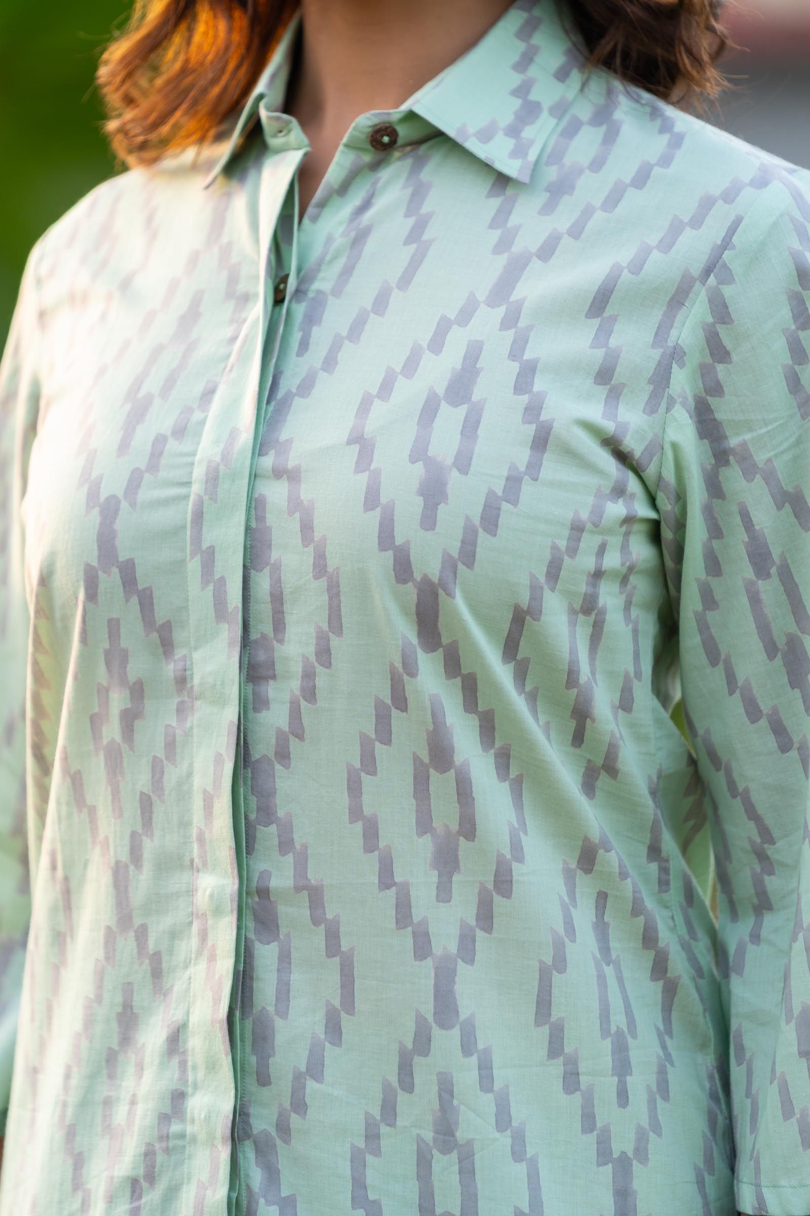 Green Printed Shirt Top