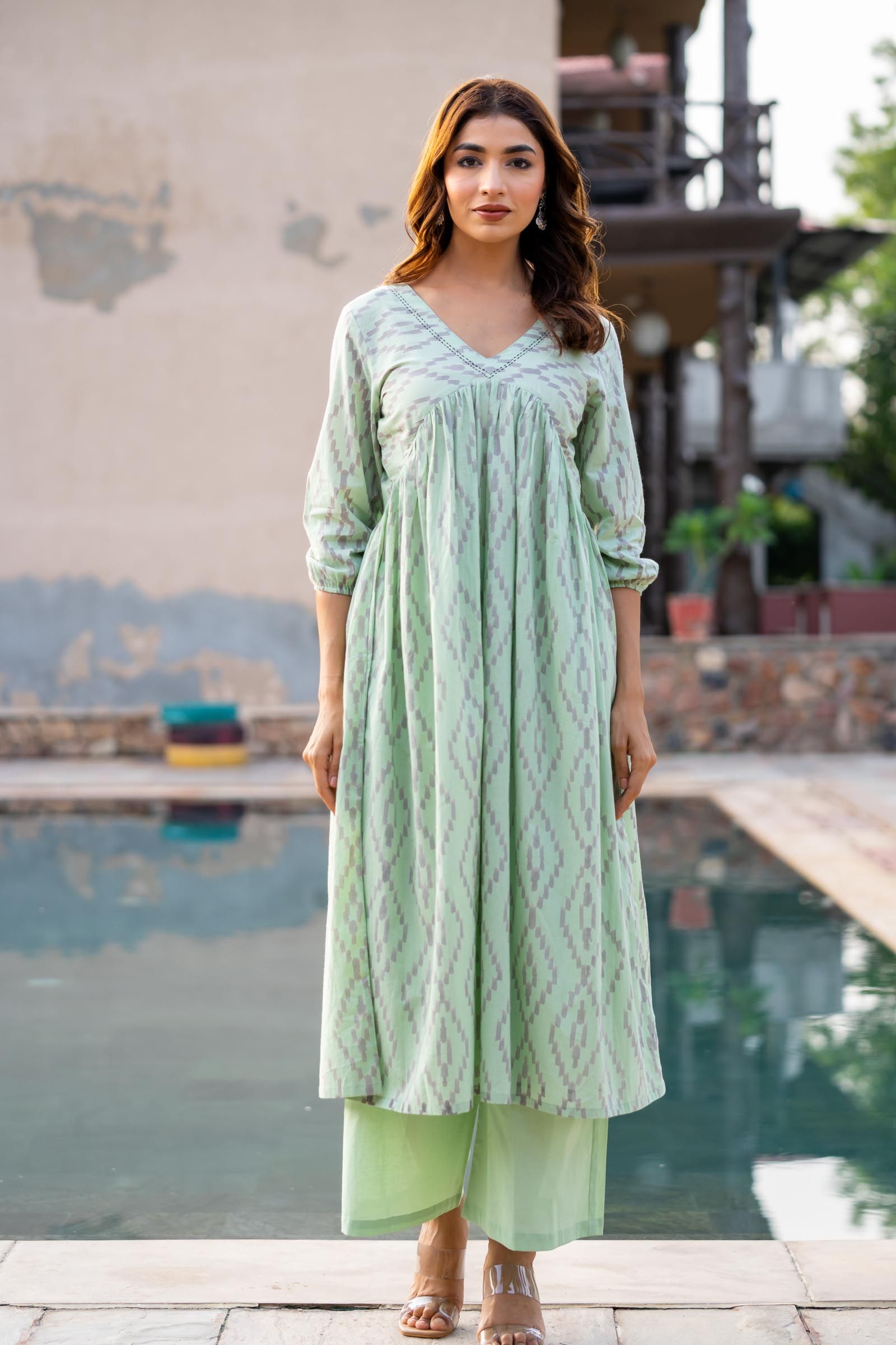 Green Printed Kantha 2 Piece Set