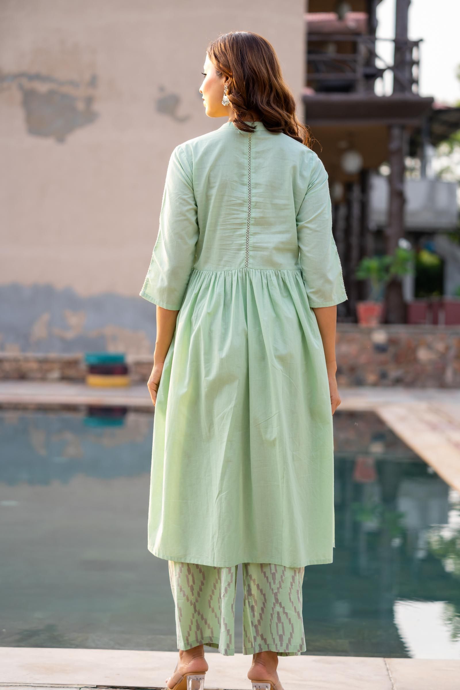 Green Lace Kurta Palazzo Set