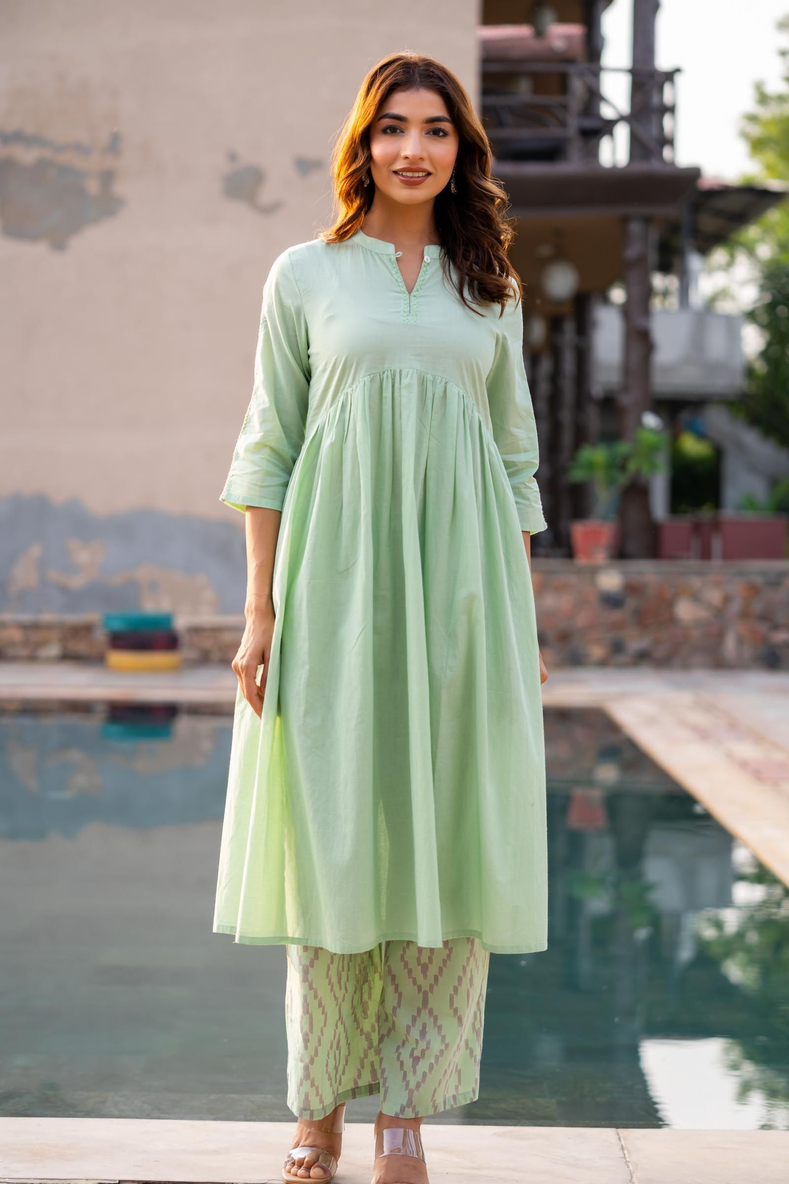 Green Lace Kurta Palazzo Set