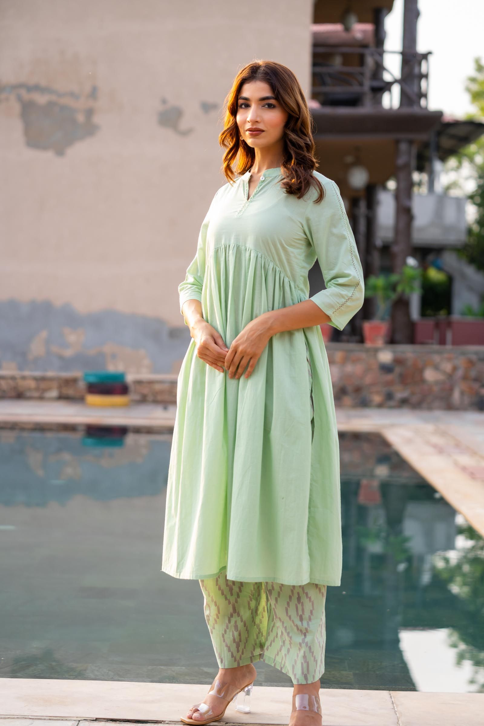 Green Lace Kurta Palazzo Set