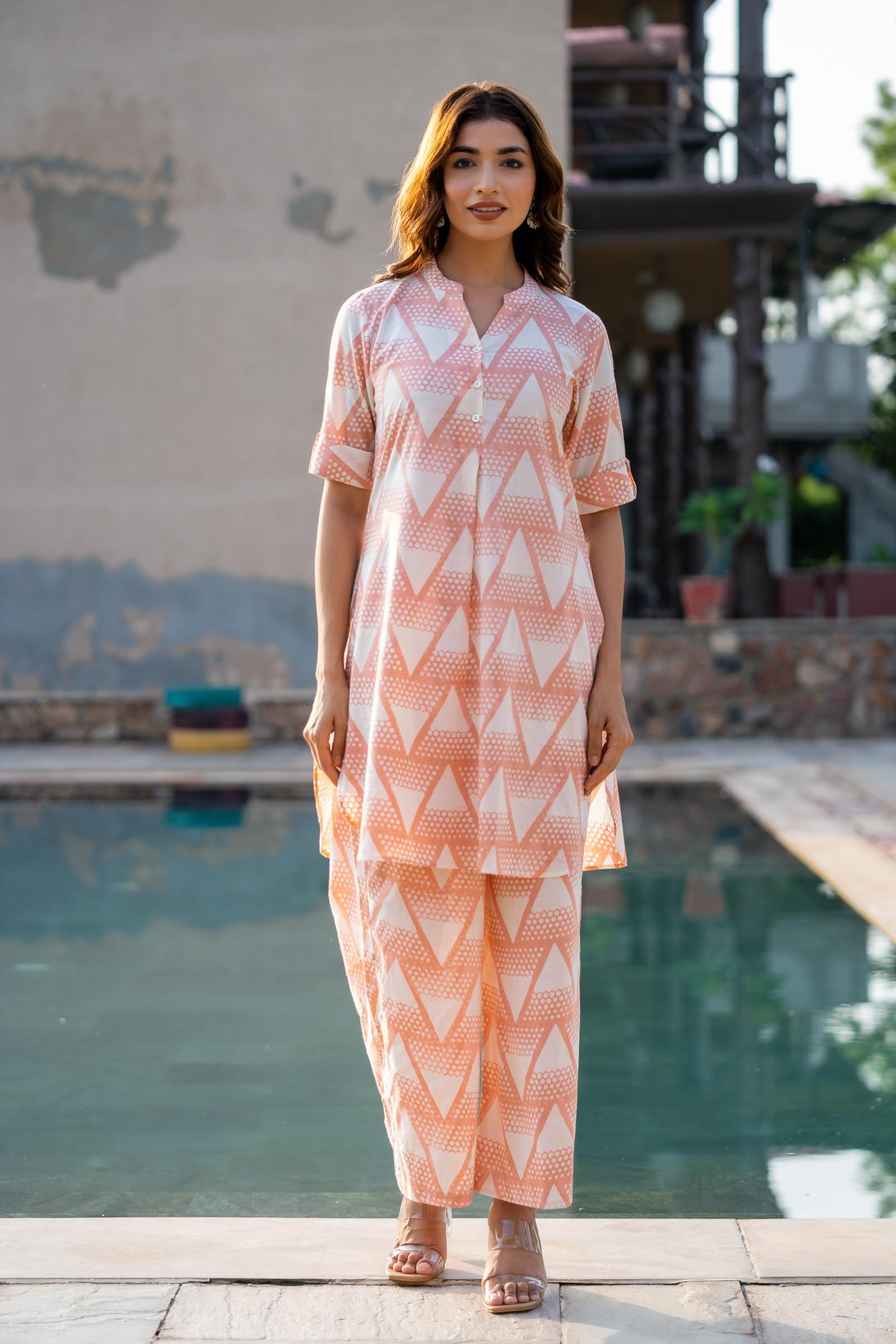 Peach Printed Kurta 