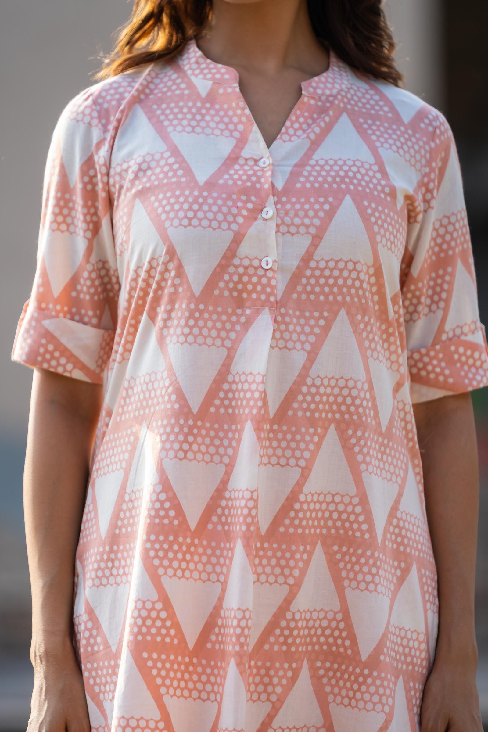 Peach Printed Kurta 