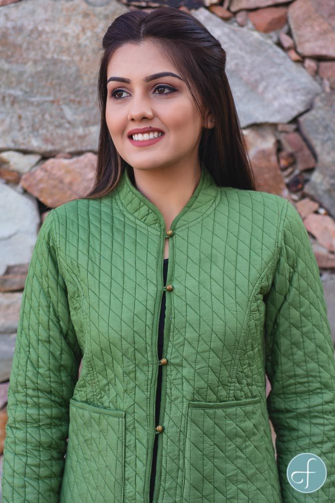 Green Brown Bundi Cotton Quilted Jacket