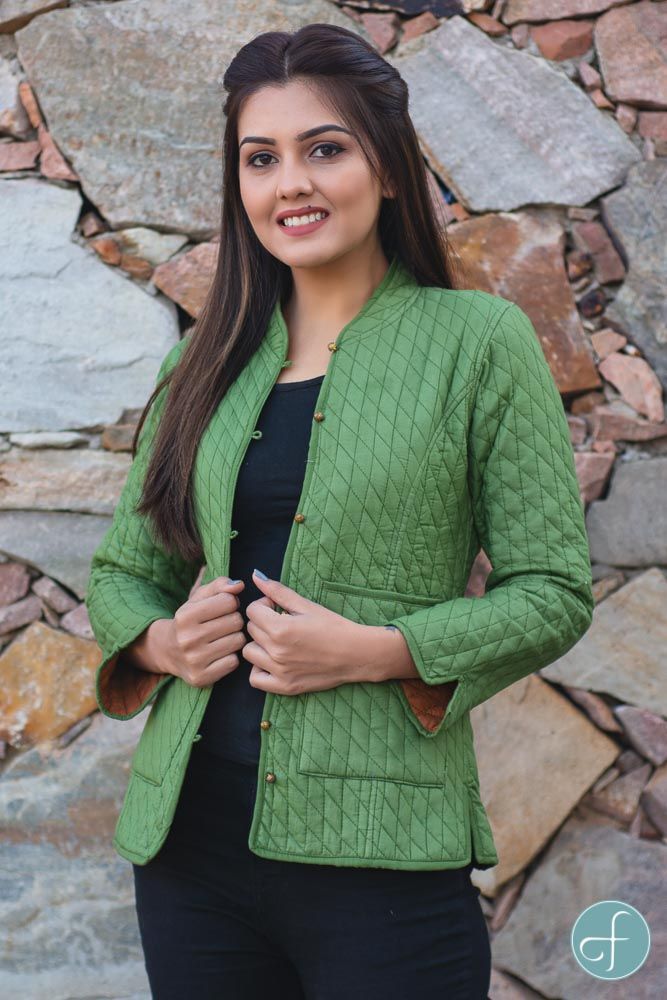 Green Brown Bundi Cotton Quilted Jacket