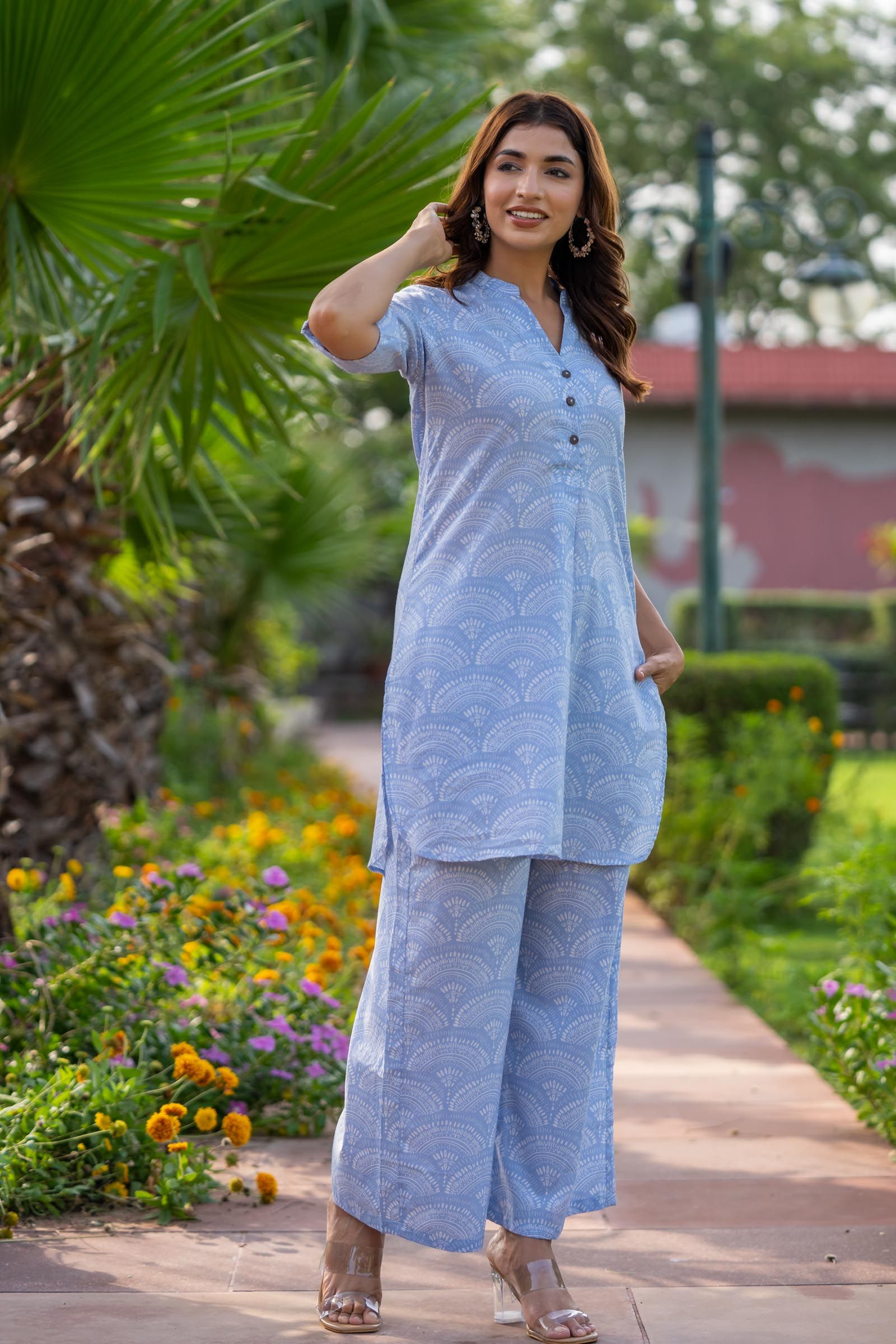 Serene Blue Printed Kurta